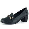 Harriet Siyah Hakiki Dana Derisi Tokalı Yuvarlak Burun Kalın Topuklu Loafer Ayakkabı