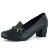 Harriet Siyah Hakiki Dana Derisi Tokalı Yuvarlak Burun Kalın Topuklu Loafer Ayakkabı