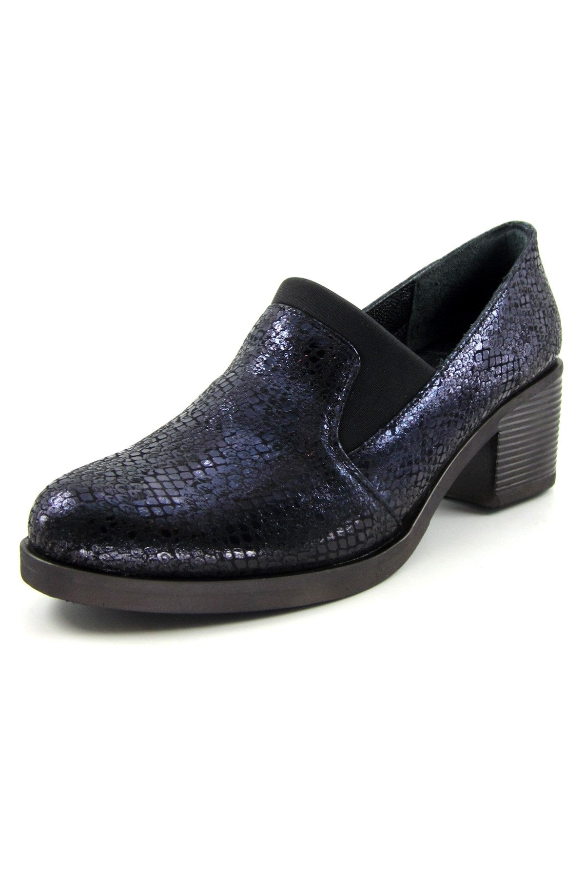 Alizee Lacivert Yılan Hakiki Deri Günlük Topuklu Ayakkabı
