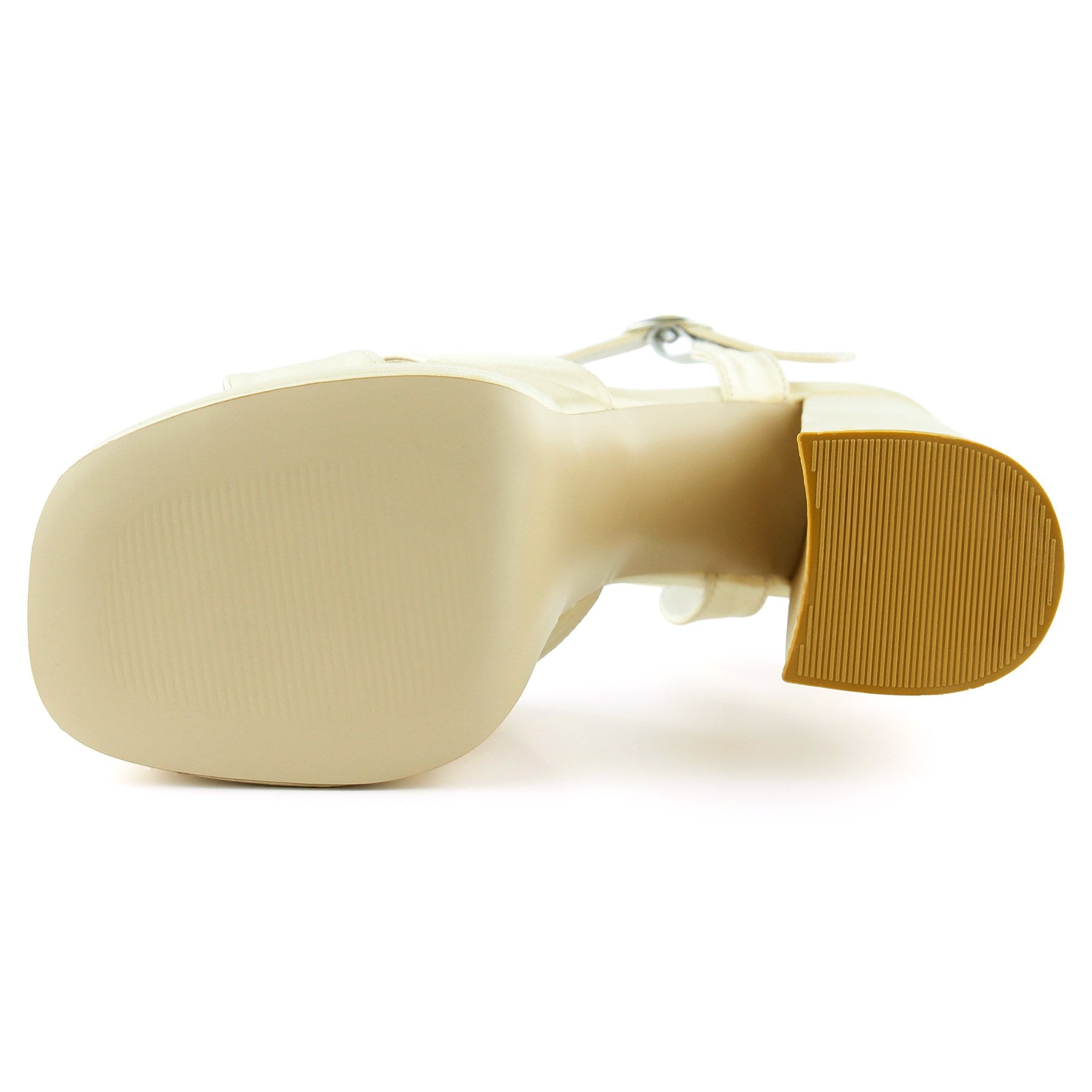 Whitney Ten Saten Önü Arkası Açık Çift Platformlu Bantlı Kalın Topuklu Abiye Ayakkabı