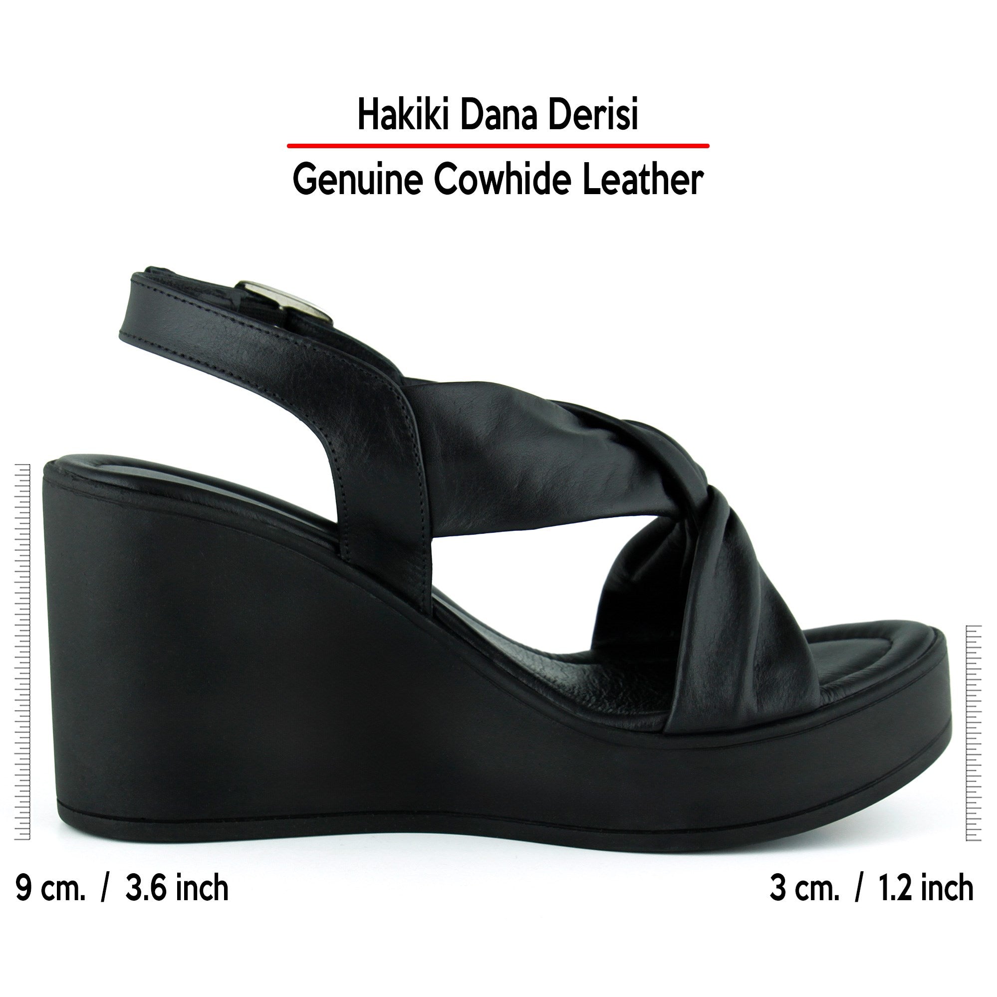 Monica Siyah Hakiki Dana Derisi Çapraz Burgulu Dolgu Topuklu Slingback Sandalet