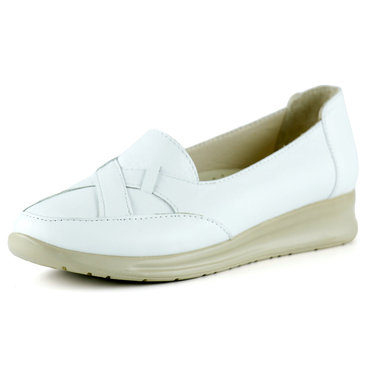 Mammina Beyaz Hakiki Deri Çapraz Bant Detaylı Slip-On Günlük Ayakkabı