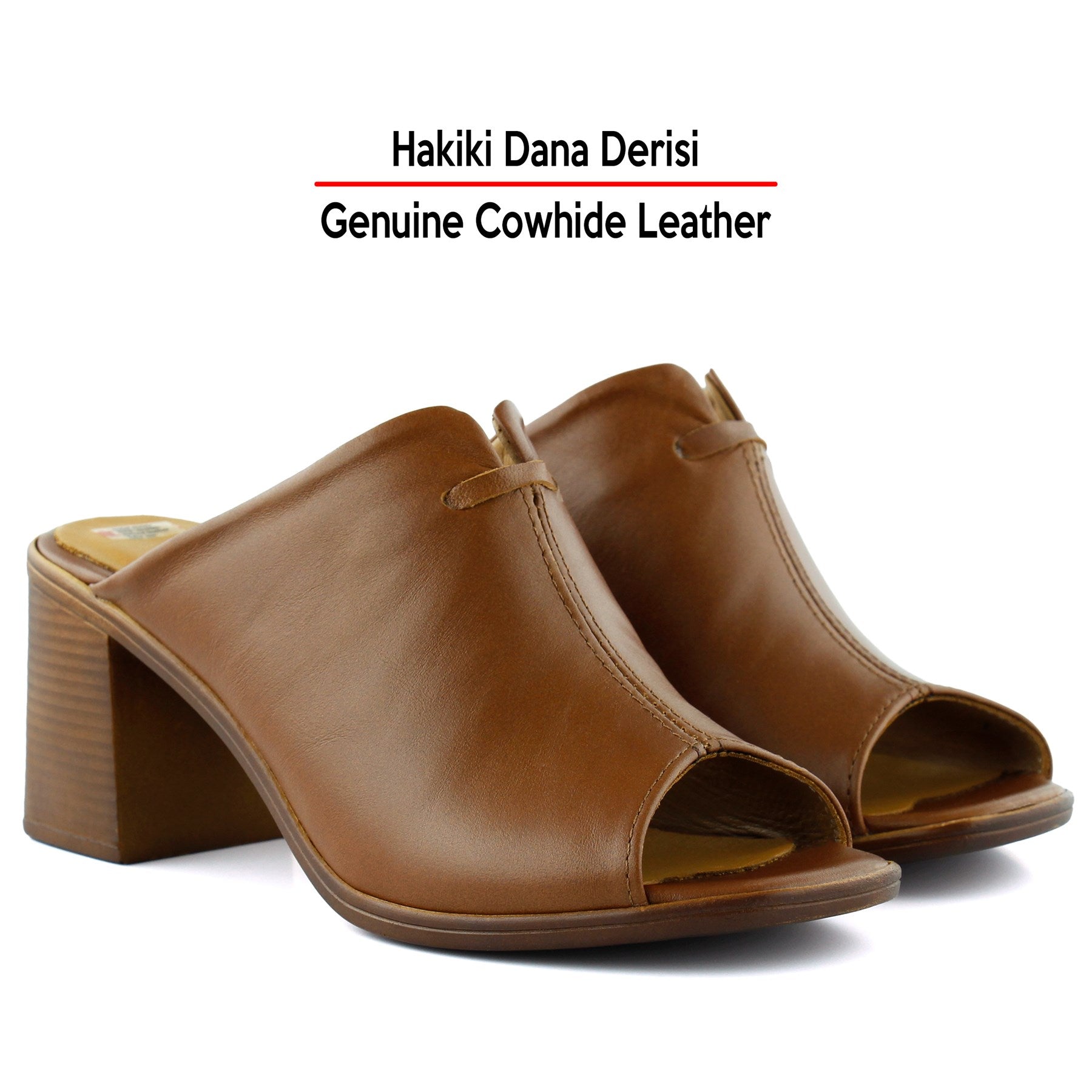 Valery Kahverengi Hakiki Dana Derisi Önü Açık Kalın Topuklu Terlik