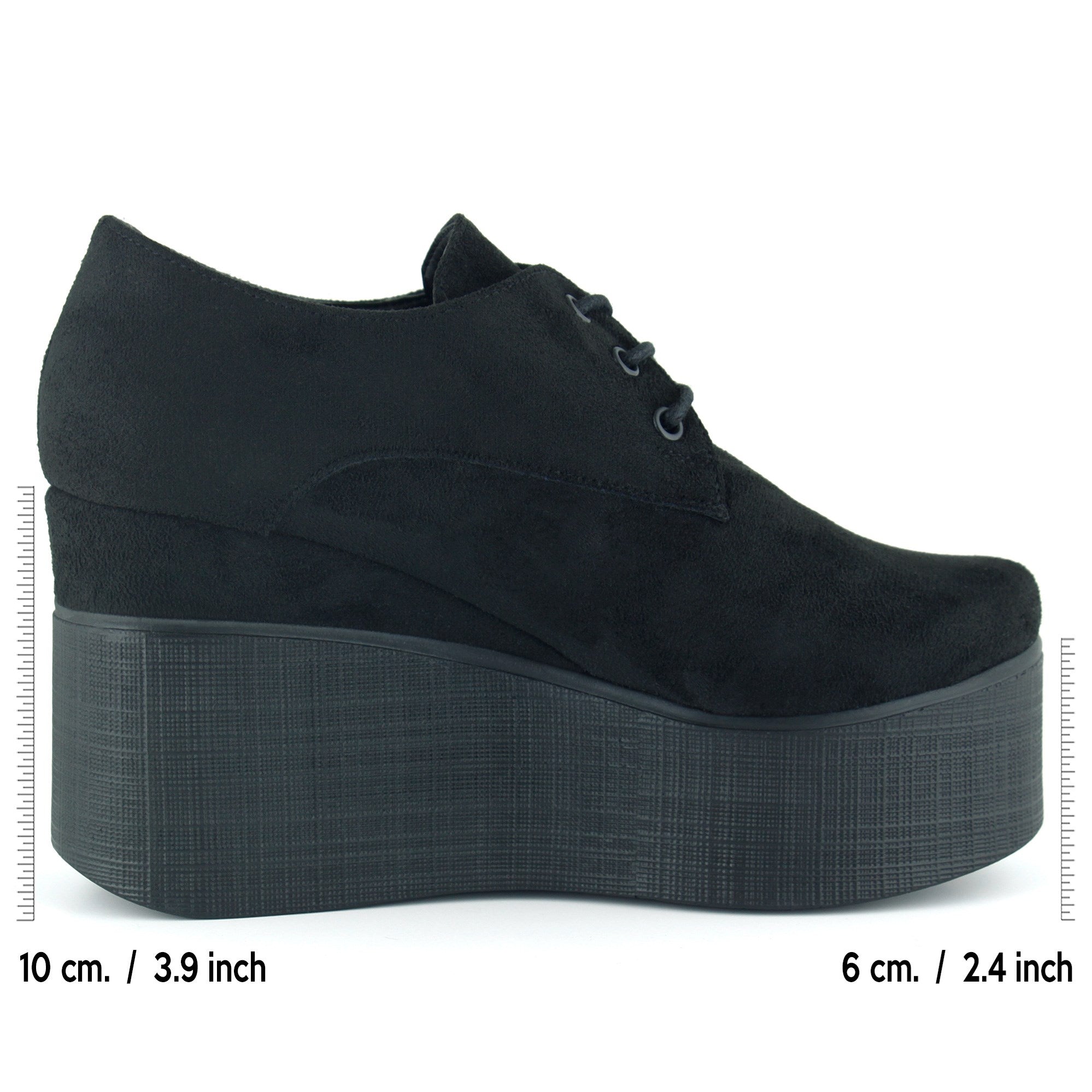 Apricity Siyah Süet Yuvarlak Burun Bağcıklı Gizli Dolgu Topuklu Günlük Ayakkabı