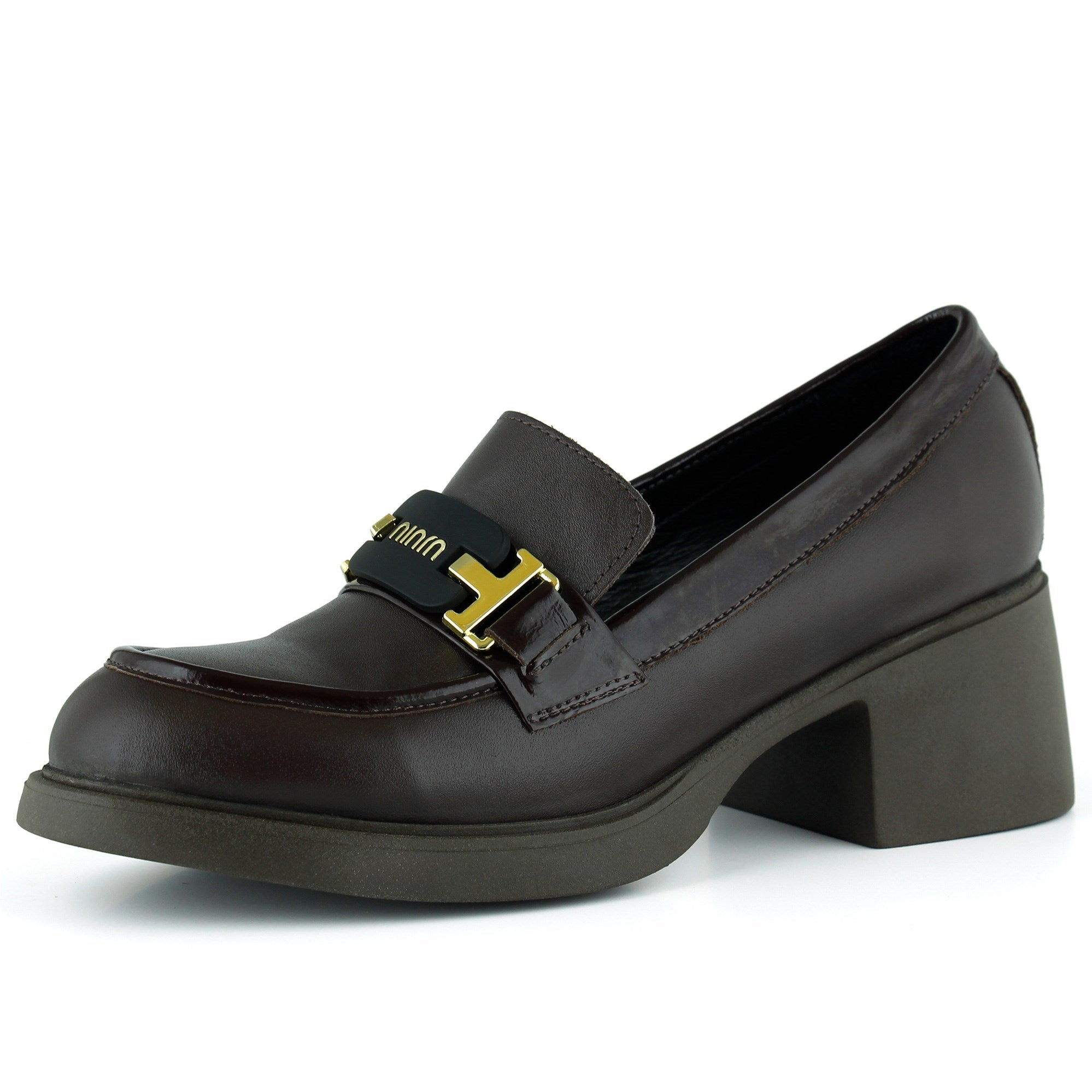 [MAX 54-133] Kahverengi Hakiki Dana Derisi Rugan Detaylı Tokalı Kalın Topuklu Günlük Loafer Ayakkabı