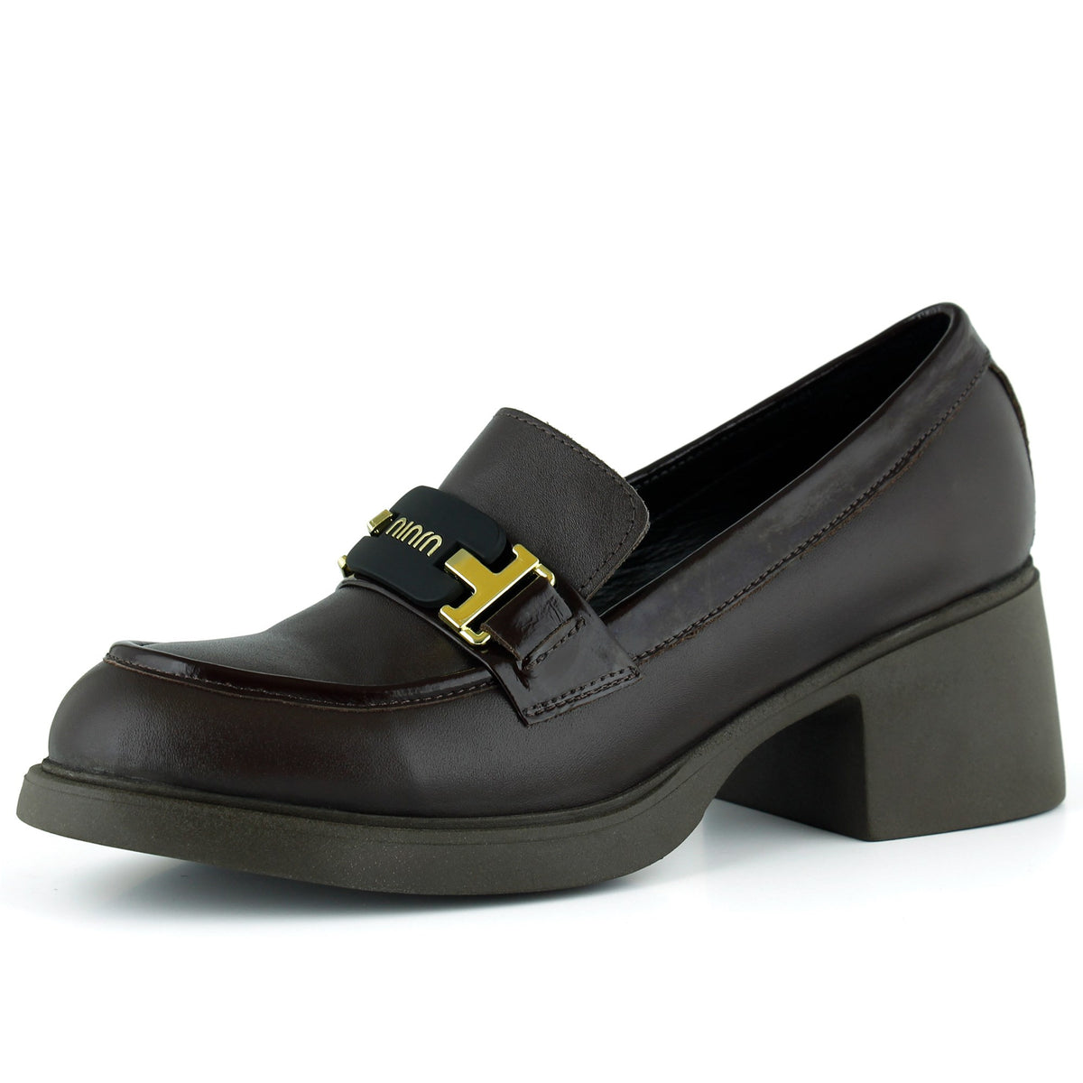 [MAX 54-133] Kahverengi Hakiki Dana Derisi Rugan Detaylı Tokalı Kalın Topuklu Günlük Loafer Ayakkabı