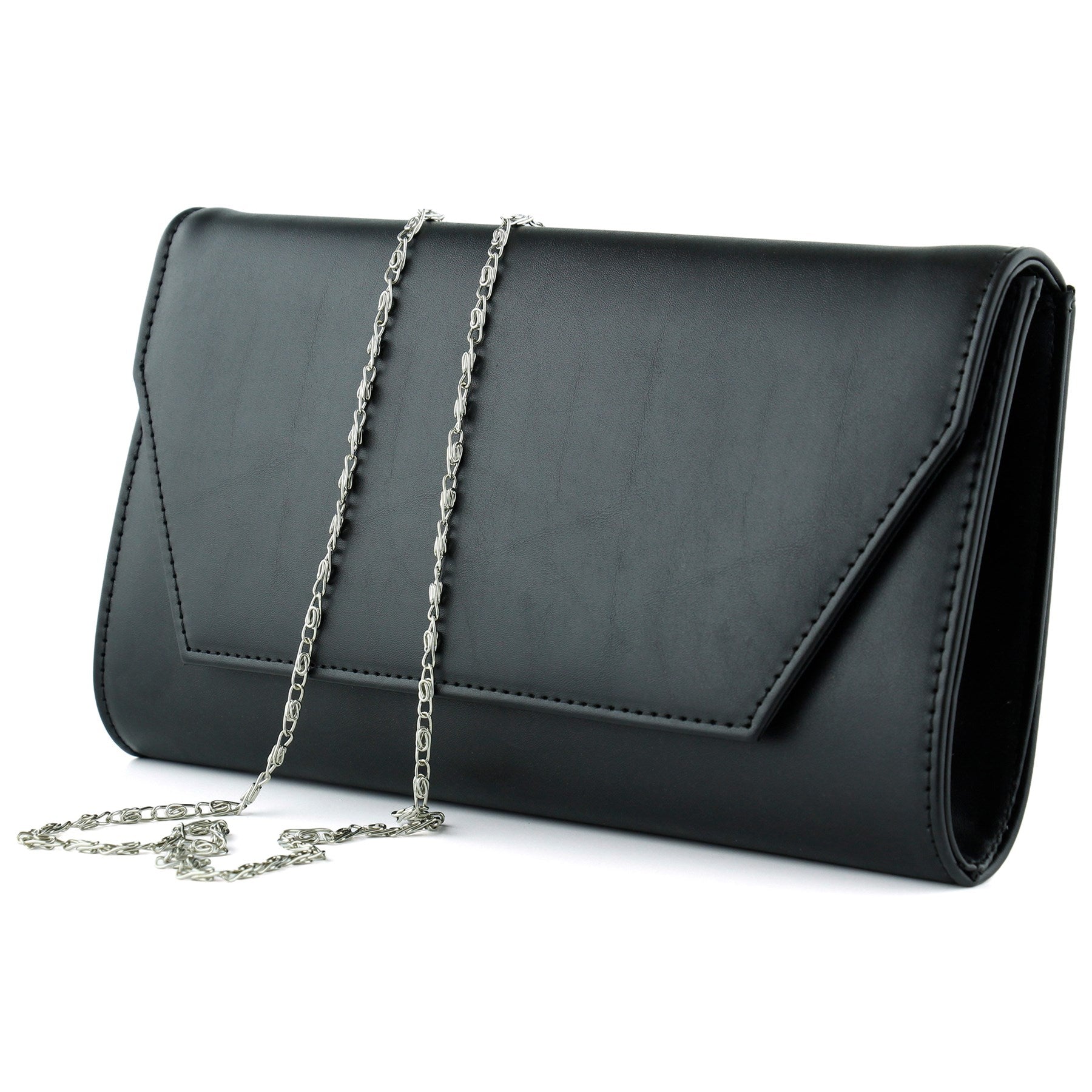 (ES0018AC) Siyah Zincir Askılı Manyetik Kapaklı İç Cepli Zarif Abiye El Çantası