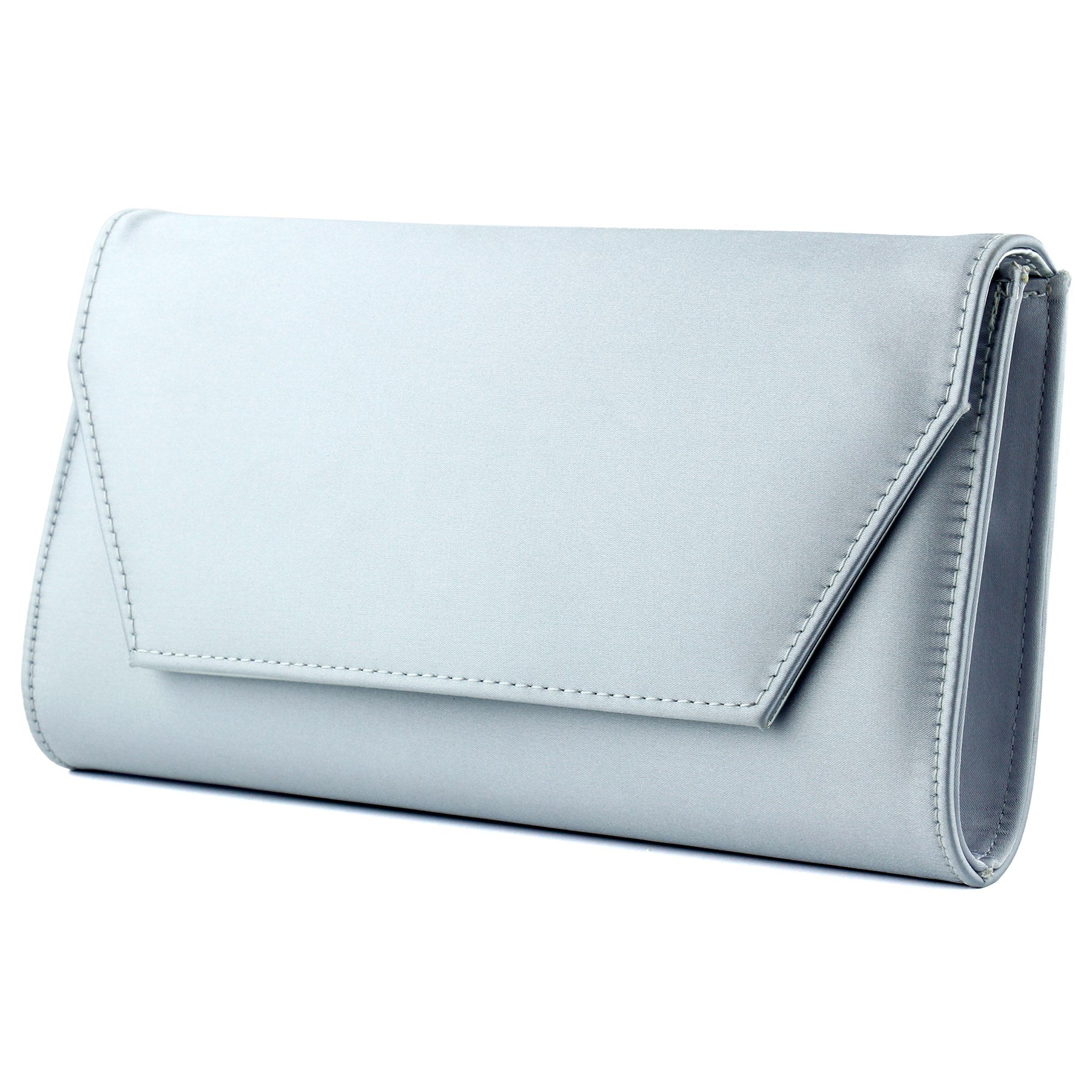 (ES0017AC) Gümüş Saten Zincir Askılı Manyetik Kapaklı İç Cepli Zarif Abiye El Çantası