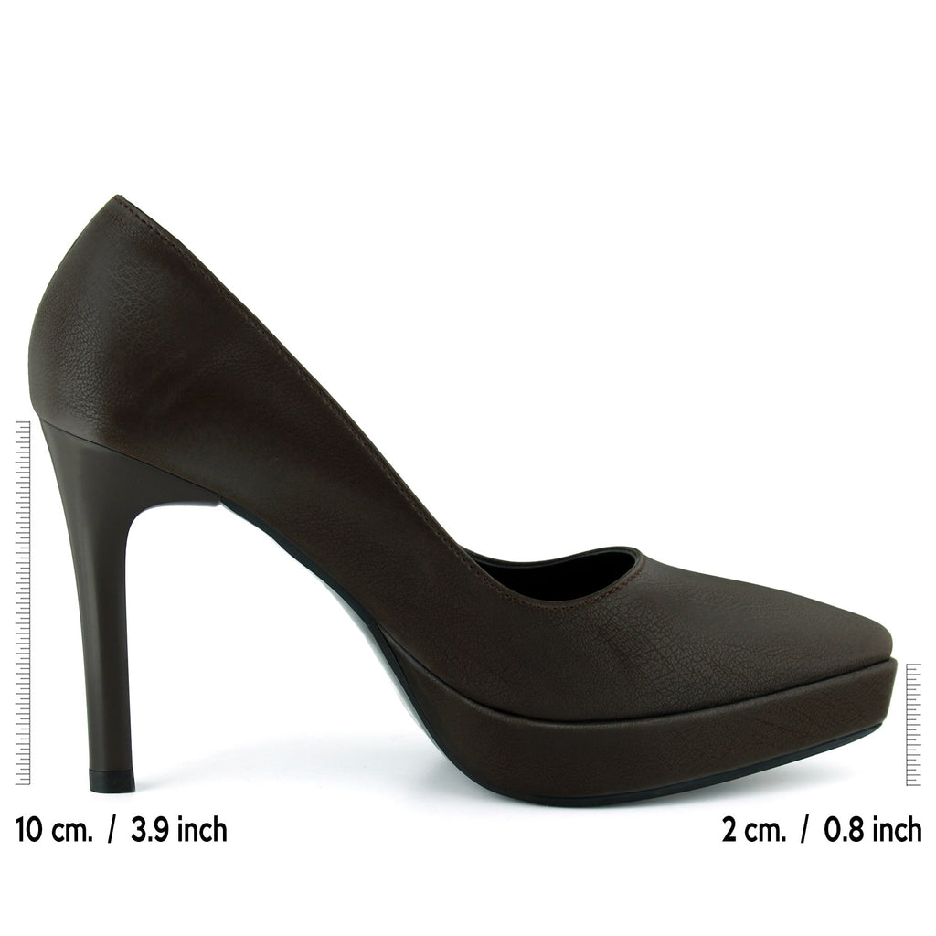 Scarlett Classic Kahve Soft Vegan Sivri Burun İnce Platform Topuklu Ayakkabı
