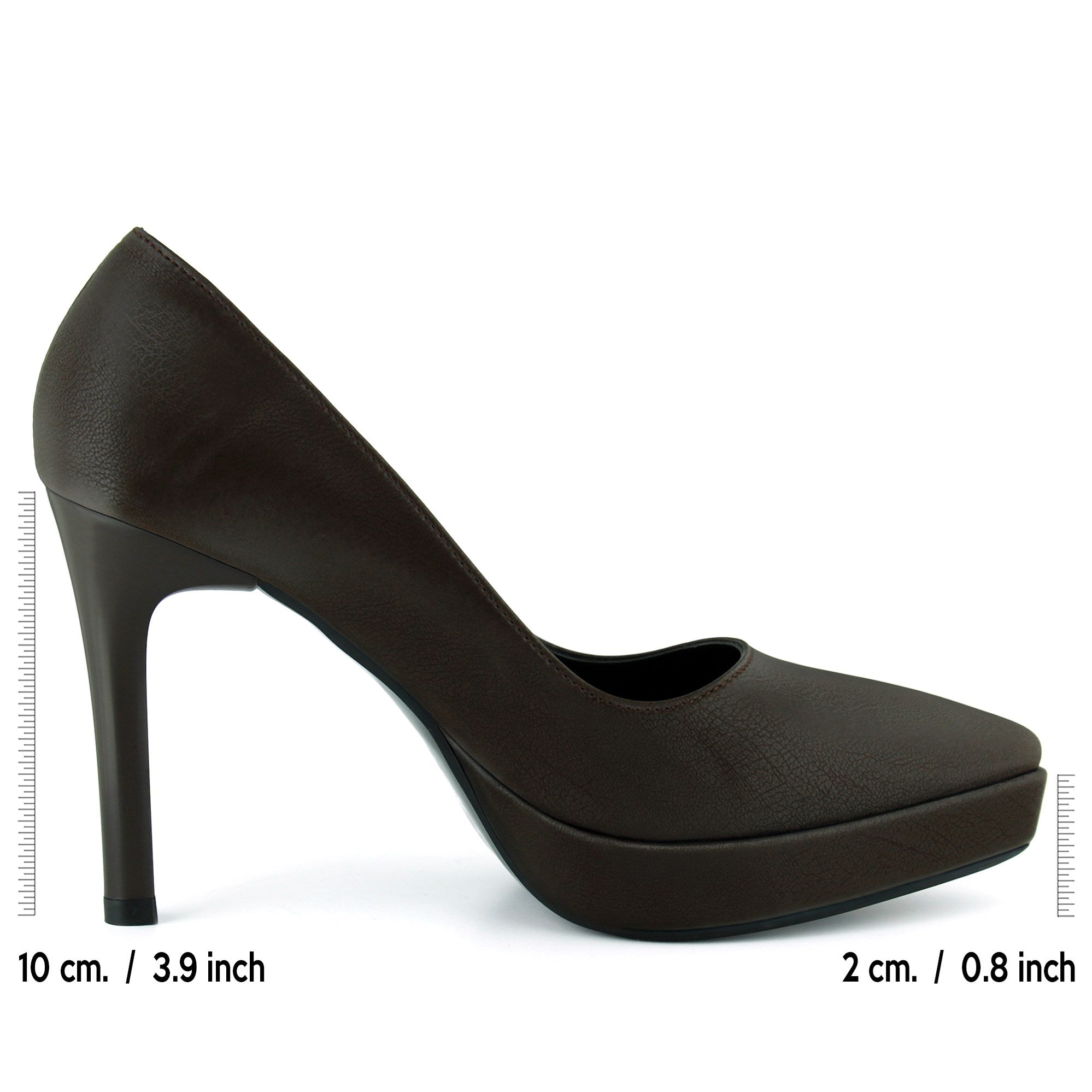 Scarlett Classic Kahve Soft Vegan Sivri Burun İnce Platform Topuklu Ayakkabı