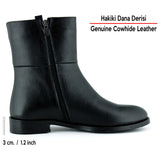 [MAX 423] Siyah Hakiki Dana Derisi Tokalı Fermuarlı Yuvarlak Burun Kalın Topuklu Günlük Bot