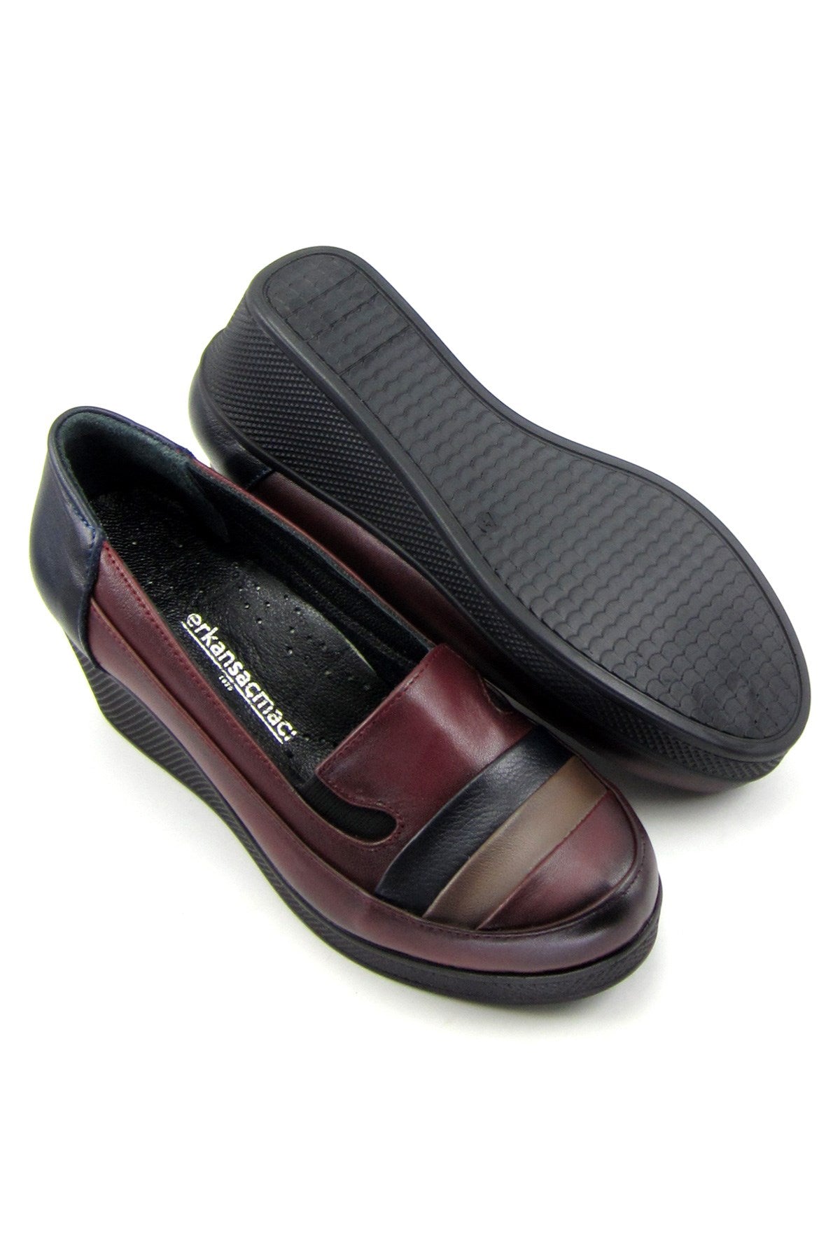 Anya Bordo Hakiki Deri Dolgu Topuklu Günlük Ayakkabı