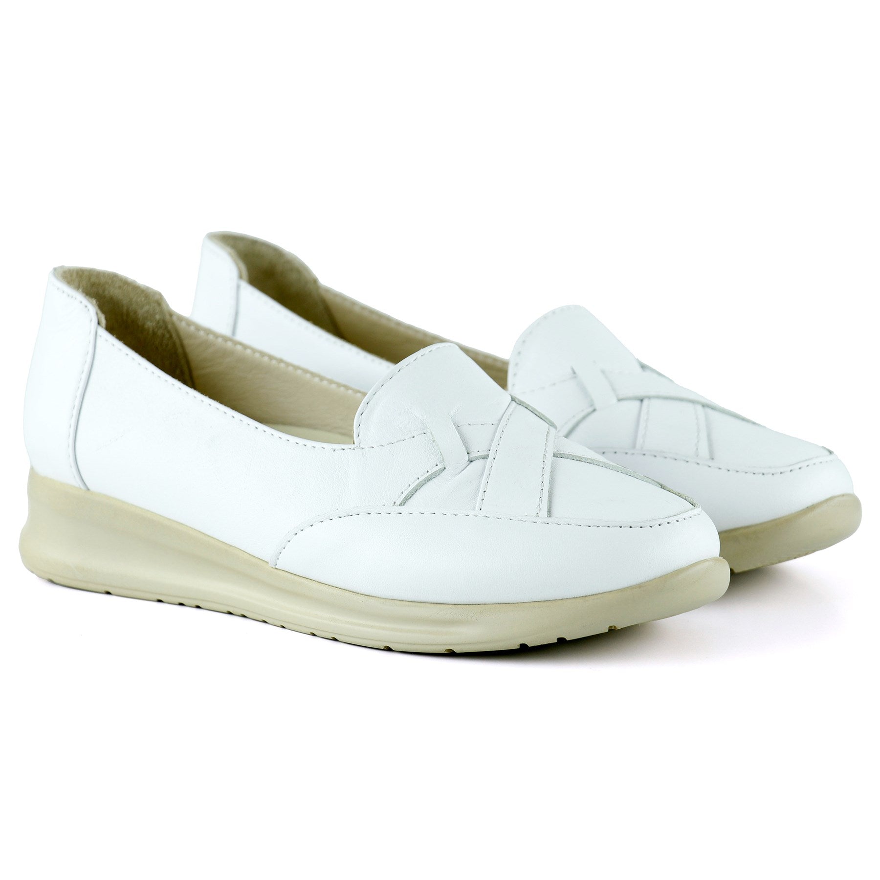 Mammina Beyaz Hakiki Deri Çapraz Bant Detaylı Slip-On Günlük Ayakkabı