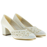 Patricia Ten Saten Taşlı Fileli Sivri Burun Kalın Topuklu Abiye Ayakkabı