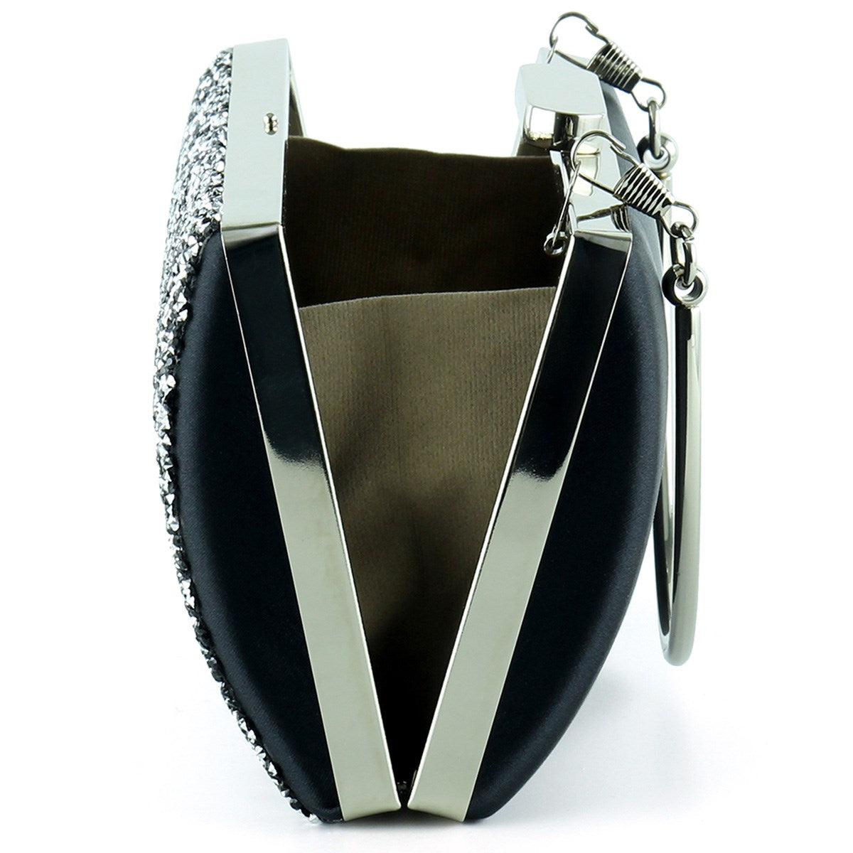 Siyah Saten Kristal Granül Taşlı Metal Saplı Abiye El Çantası ( ES0013AC )