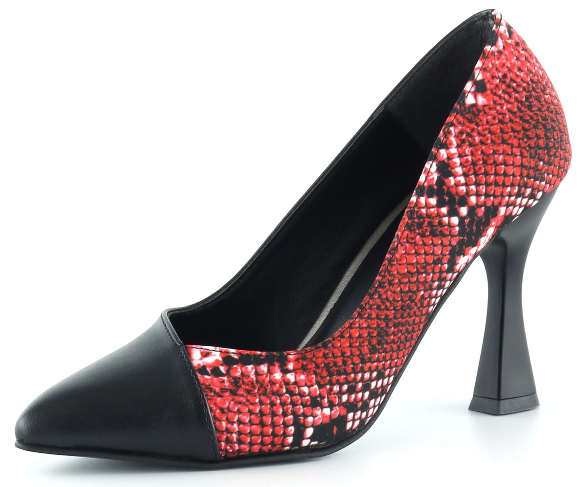 Jatqılı Plus Kırmızı Yılan İnce Kadeh Topuklu Klasik Ayakkabı