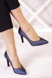 Victoria Lacivert Saten Jatqılı Abiye Stiletto 9 cm.