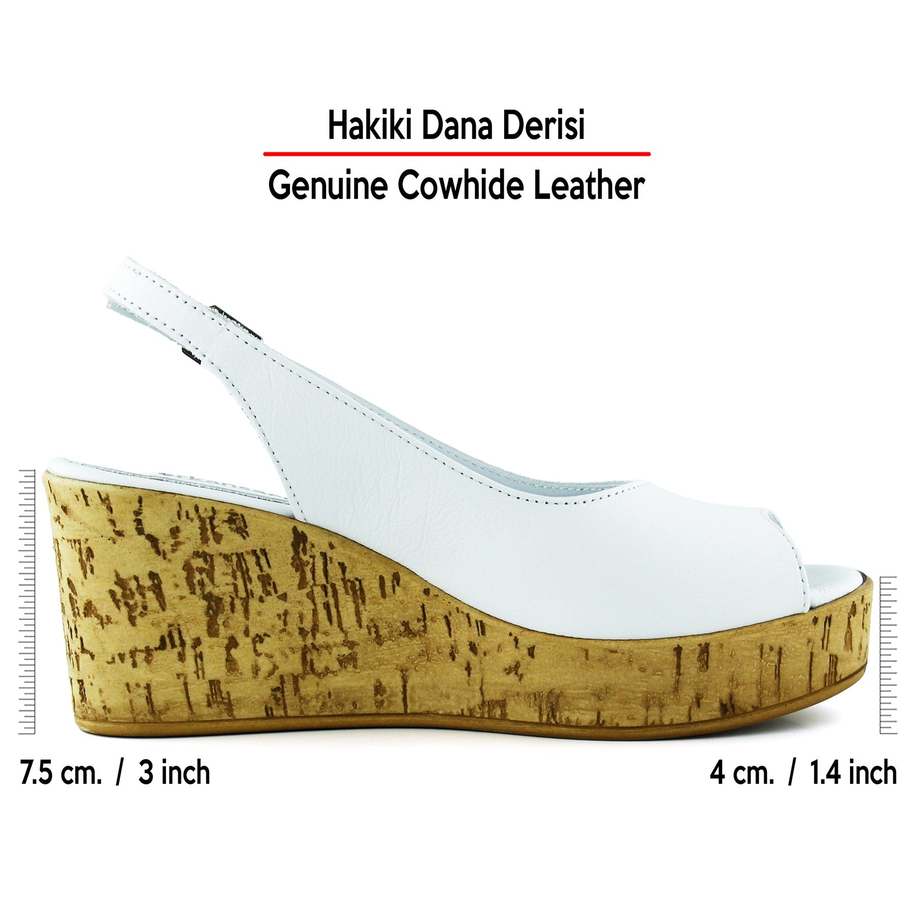 Heather Beyaz Hakiki Dana Derisi Mantar Taban Görünümlü Dolgu Topuklu Slingback Sandalet