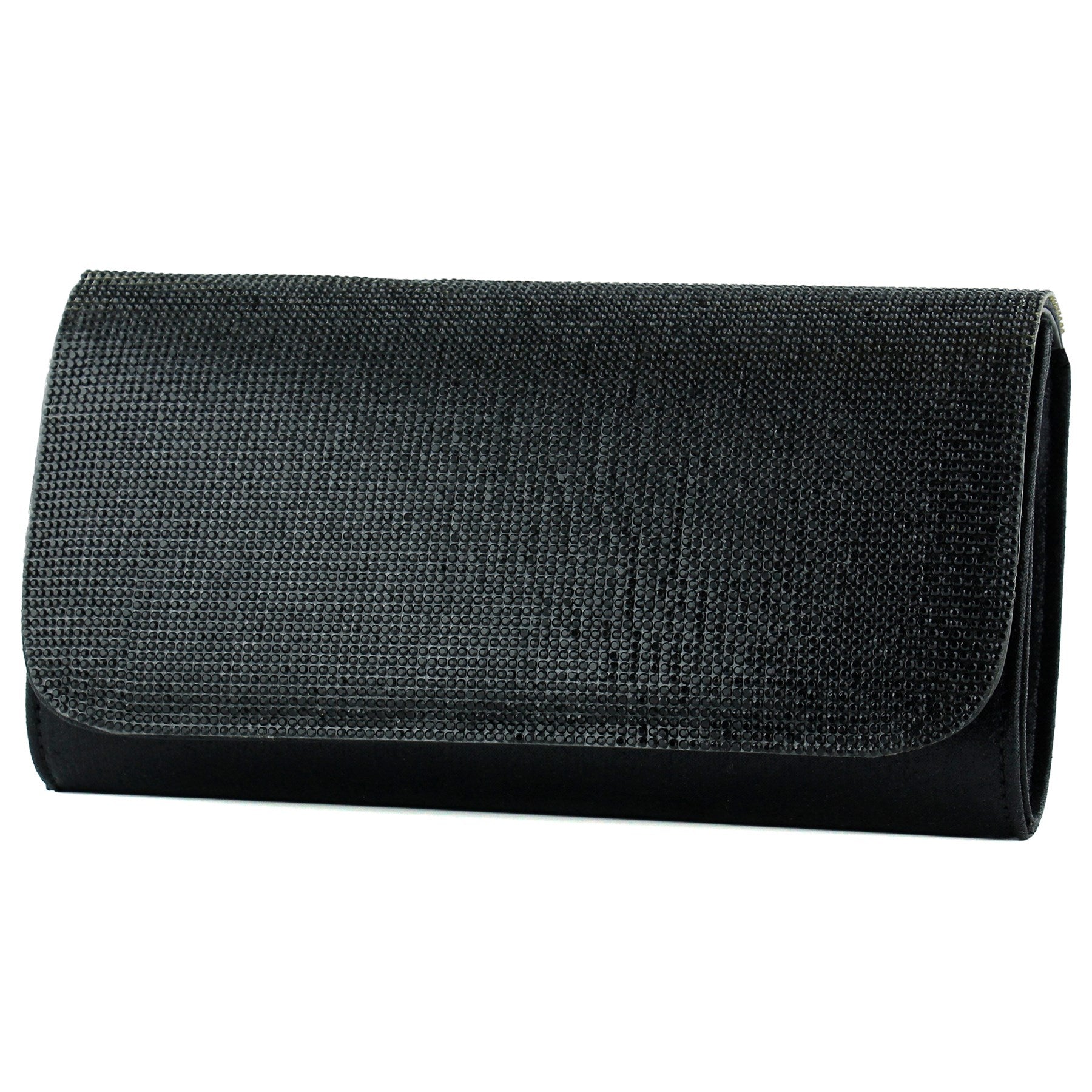 (ES0020AC) Siyah Kristal Taşlı Zincir Askılı Manyetik Kapaklı Abiye El Çantası