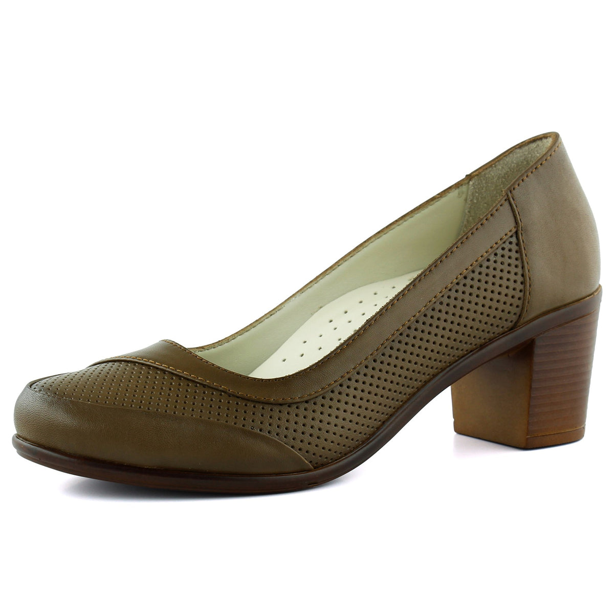 Sarah Kahverengi Hakiki Dana Derisi Delik Detaylı Kalın Topuklu Günlük Klasik Ayakkabı
