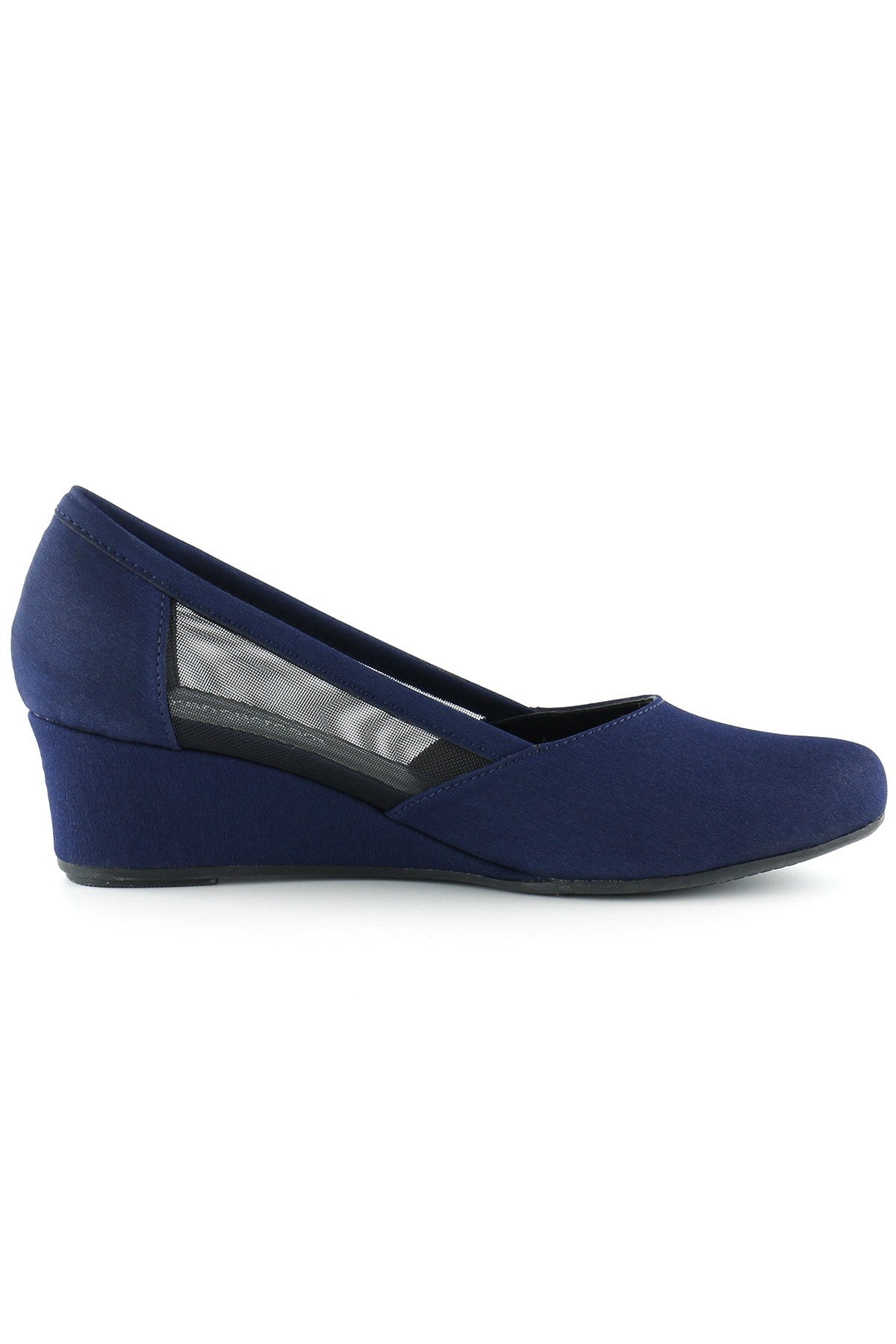 Evelyn Lacivert Krep Fileli Dolgu Topuklu Ayakkabı