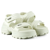 [7030] Bej Kristal Taşlı Çift Cırt Cırt Bantlı Platform Sandalet