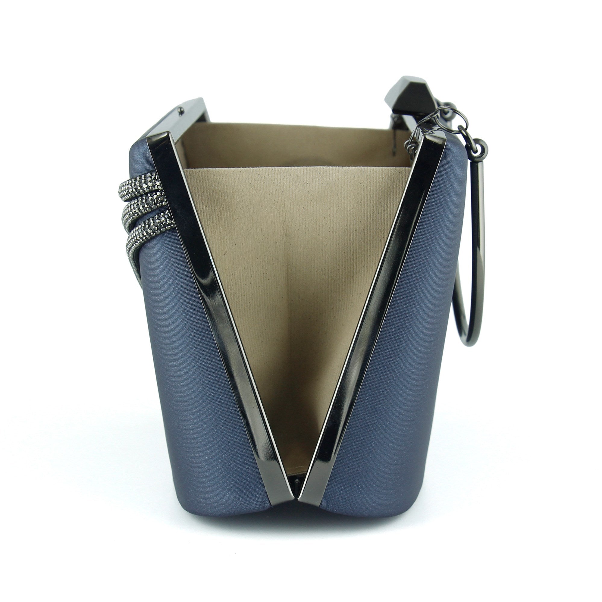 Lacivert Saten Taşlı Metal Saplı Zincir Askılı Abiye Çanta