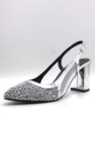 Panula Exclusive Gümüş Taşlı Fileli Arkası Açık Abiye Ayakkabı