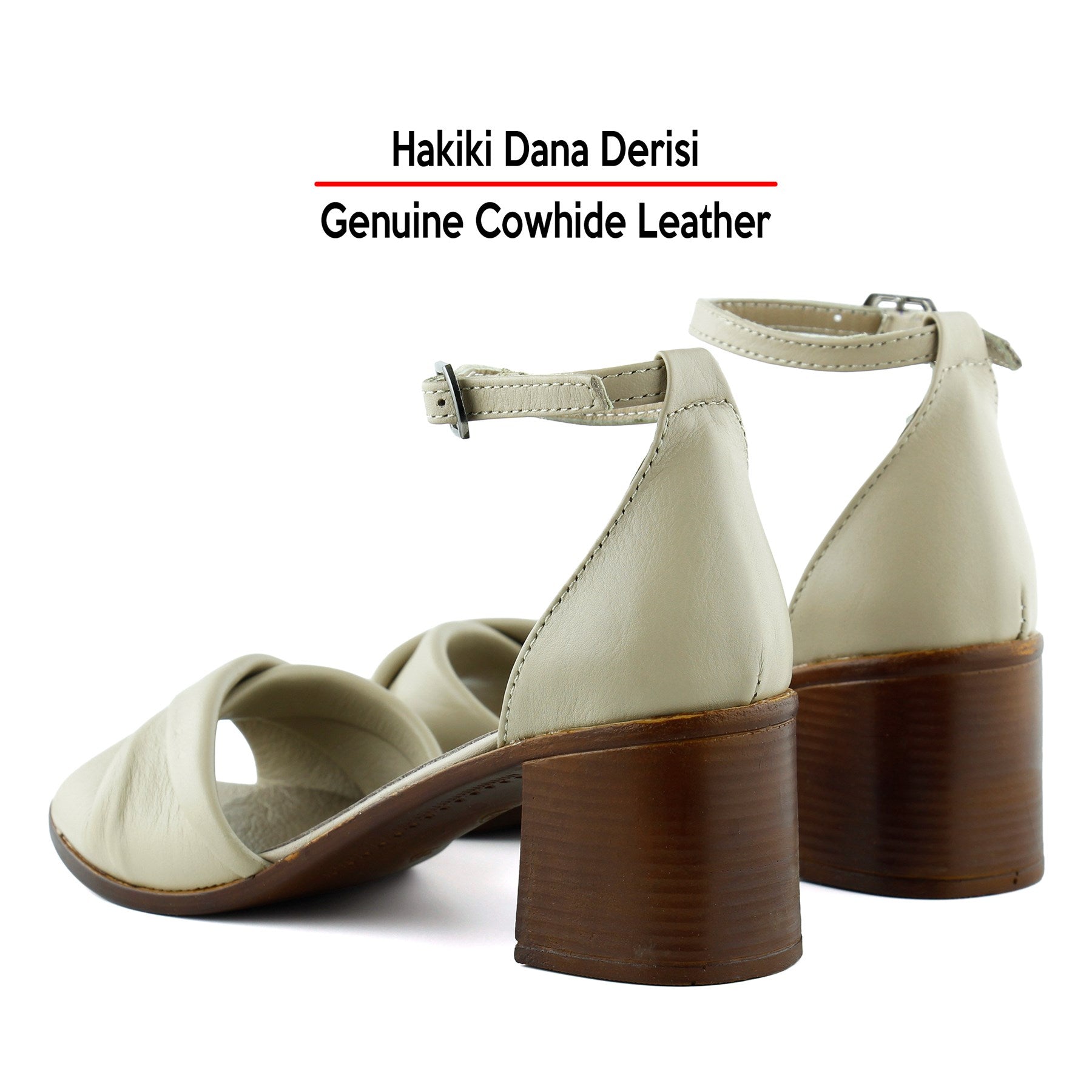 Mila Vizon Hakiki Dana Derisi Burma Model Kalın Topuklu Rahat Sandalet