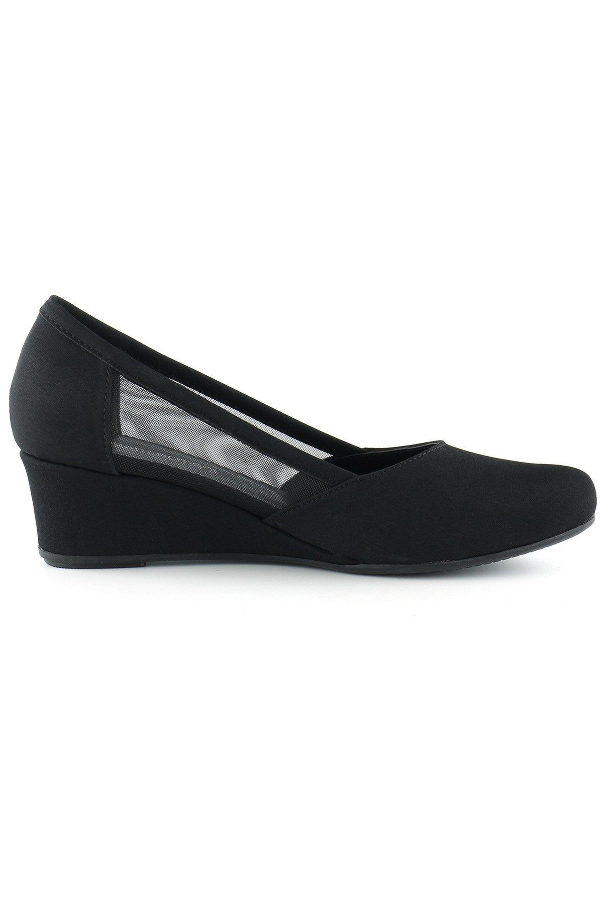 Evelyn Siyah Krep Fileli Dolgu Topuklu Ayakkabı