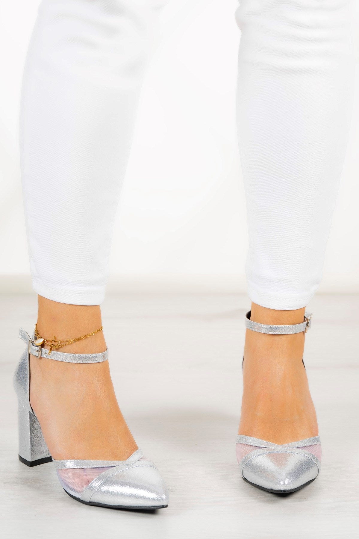 Diana Lame Fileli Kalın Topuklu Ayakkabı