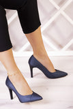 Victoria Lacivert Saten Jatqılı Abiye Stiletto 9 cm.