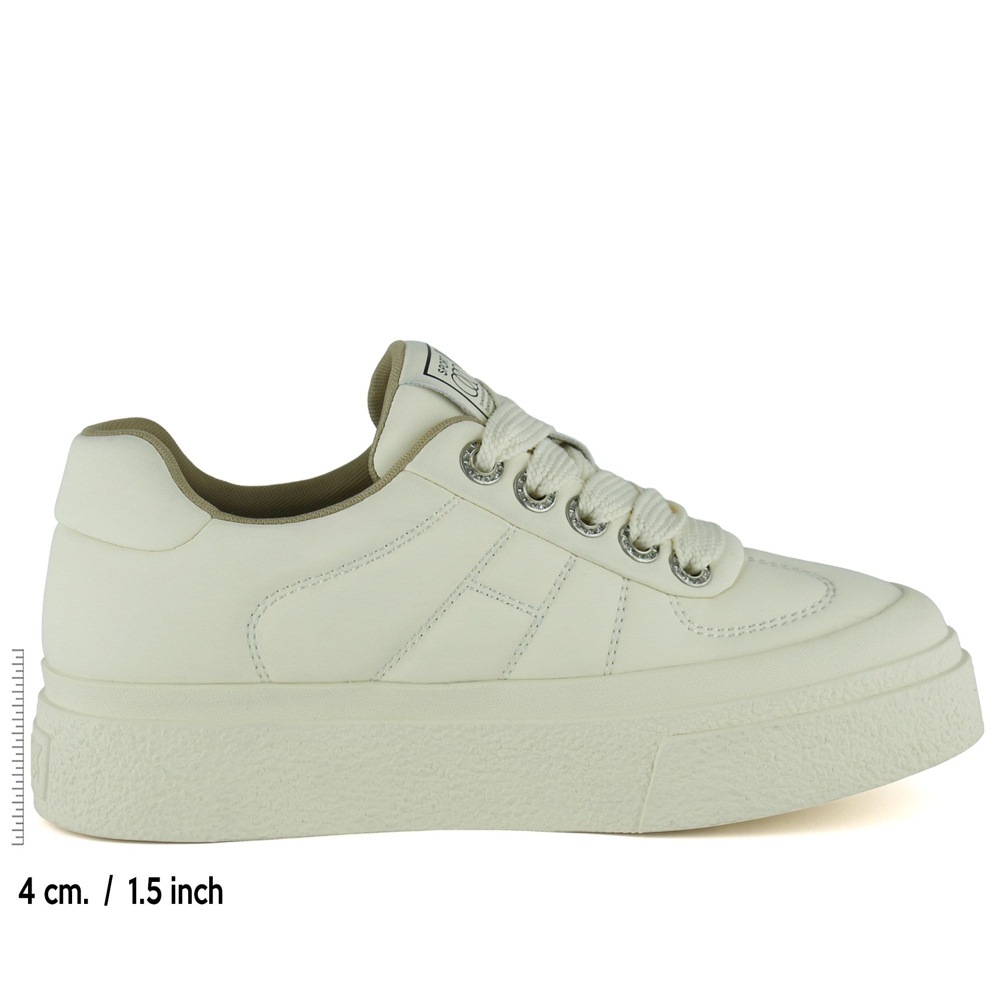 [261-BDLZ2001] Bej Vegan Taşlı Bağcıklı Yuvarlak Burun Flatform Taban Günlük Sneaker Spor Ayakkabı