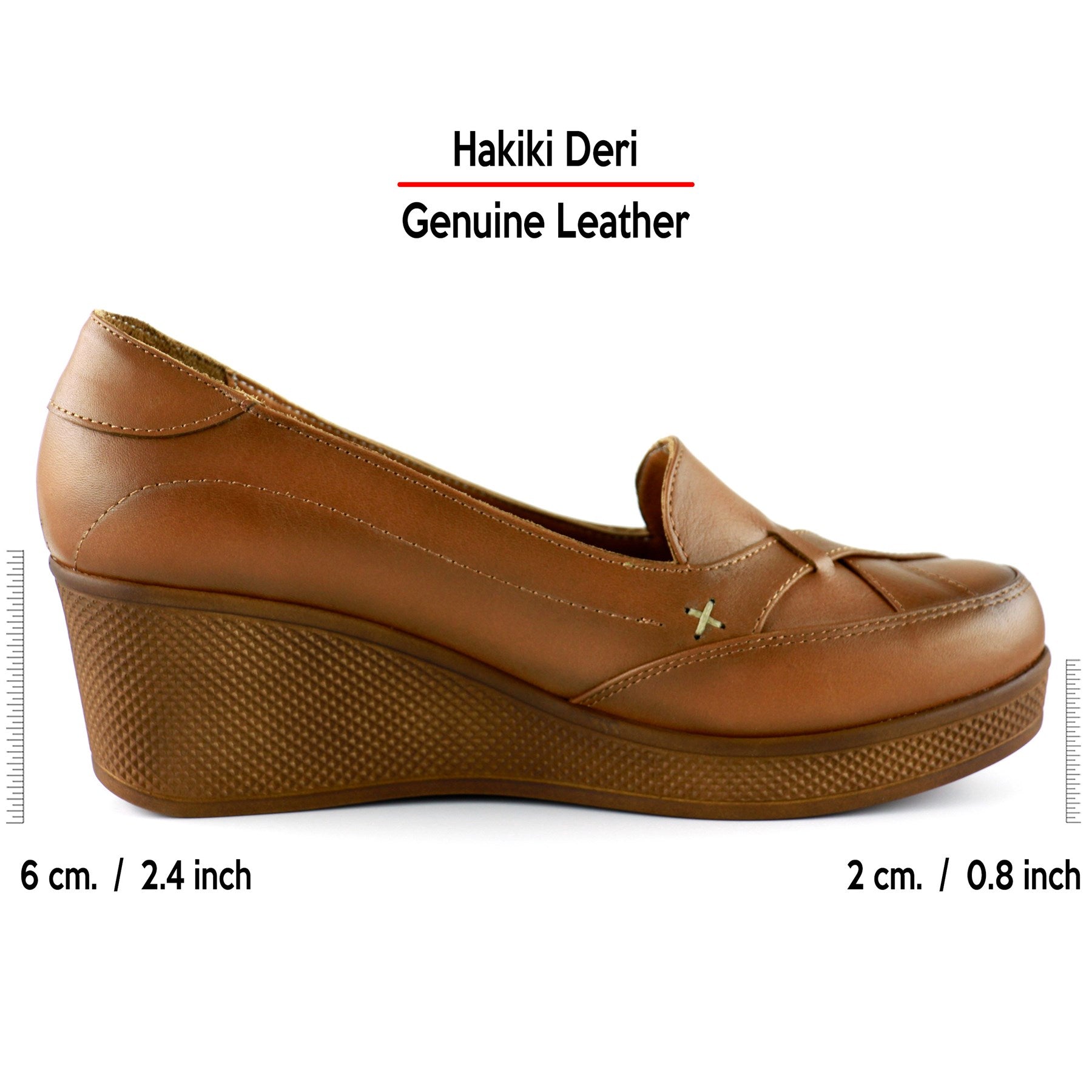 Shay Exclusive Taba Hakiki Deri Çapraz Bant Detaylı İşlemeli Dolgu Topuklu Günlük Ayakkabı