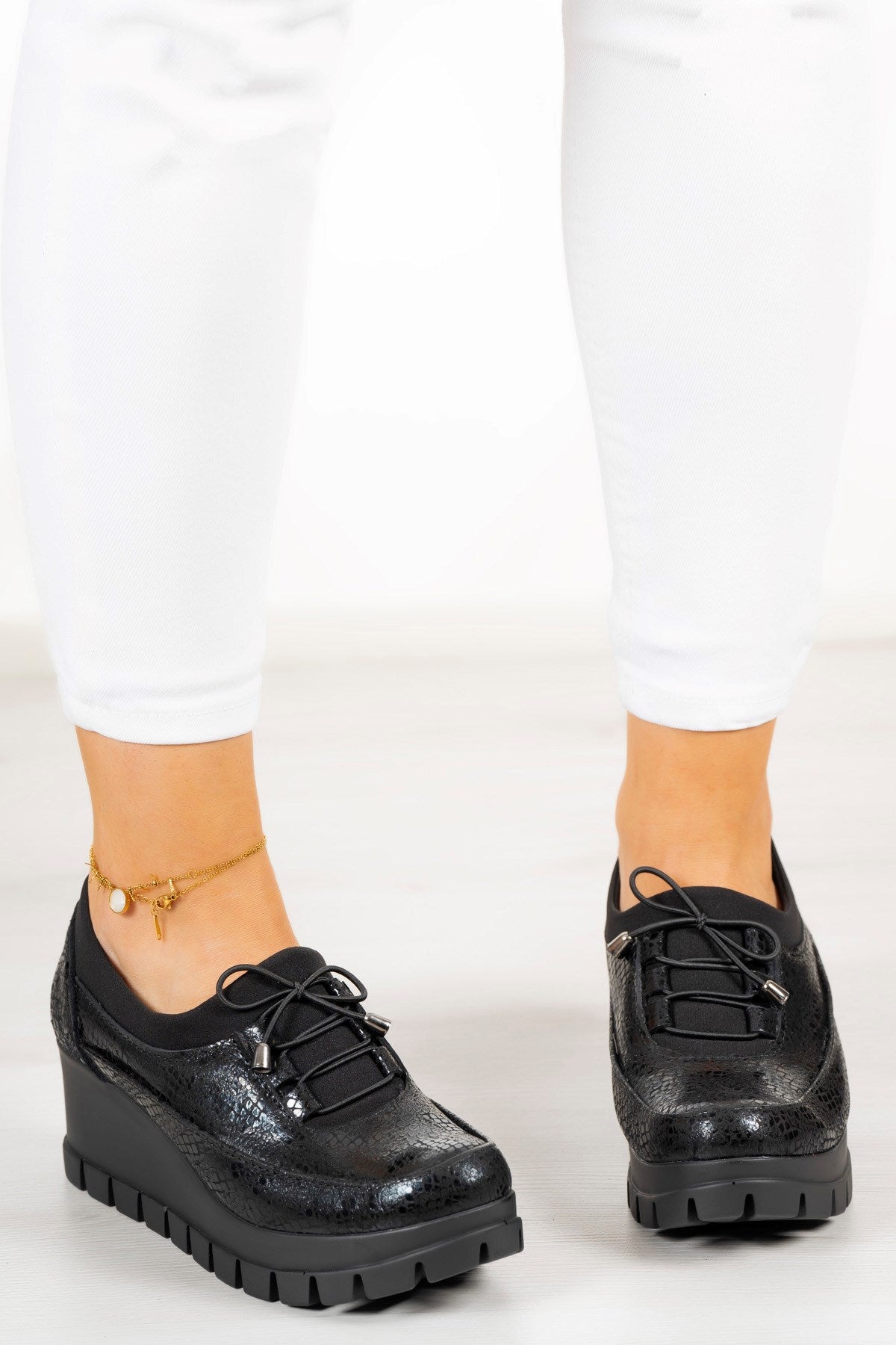 Olympia Siyah Yılan Hakiki Deri Dolgu Topuklu Günlük Ayakkabı