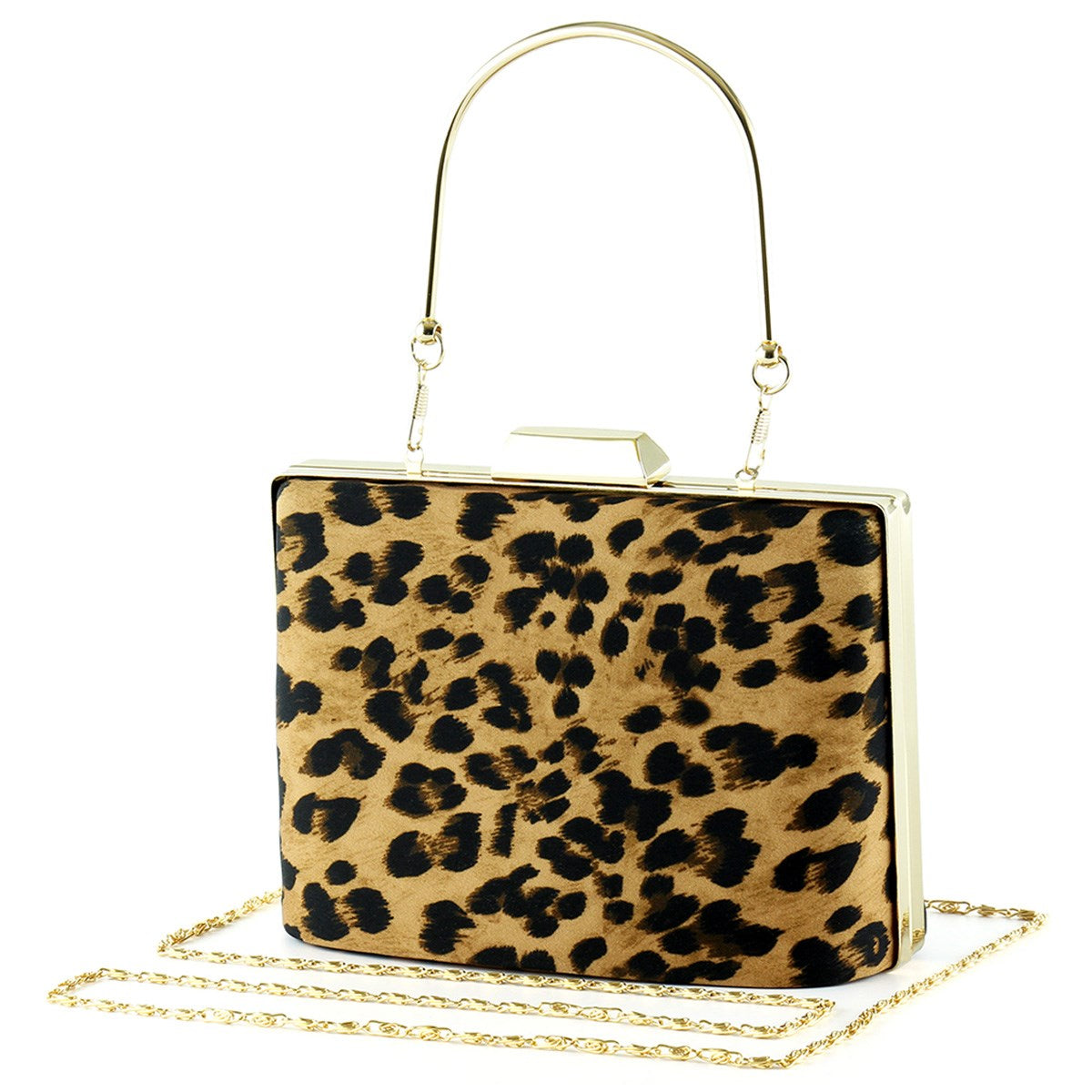 Leopar Desenli Metal Saplı Zincir Askılı Abiye Çanta ( ES0012AC )