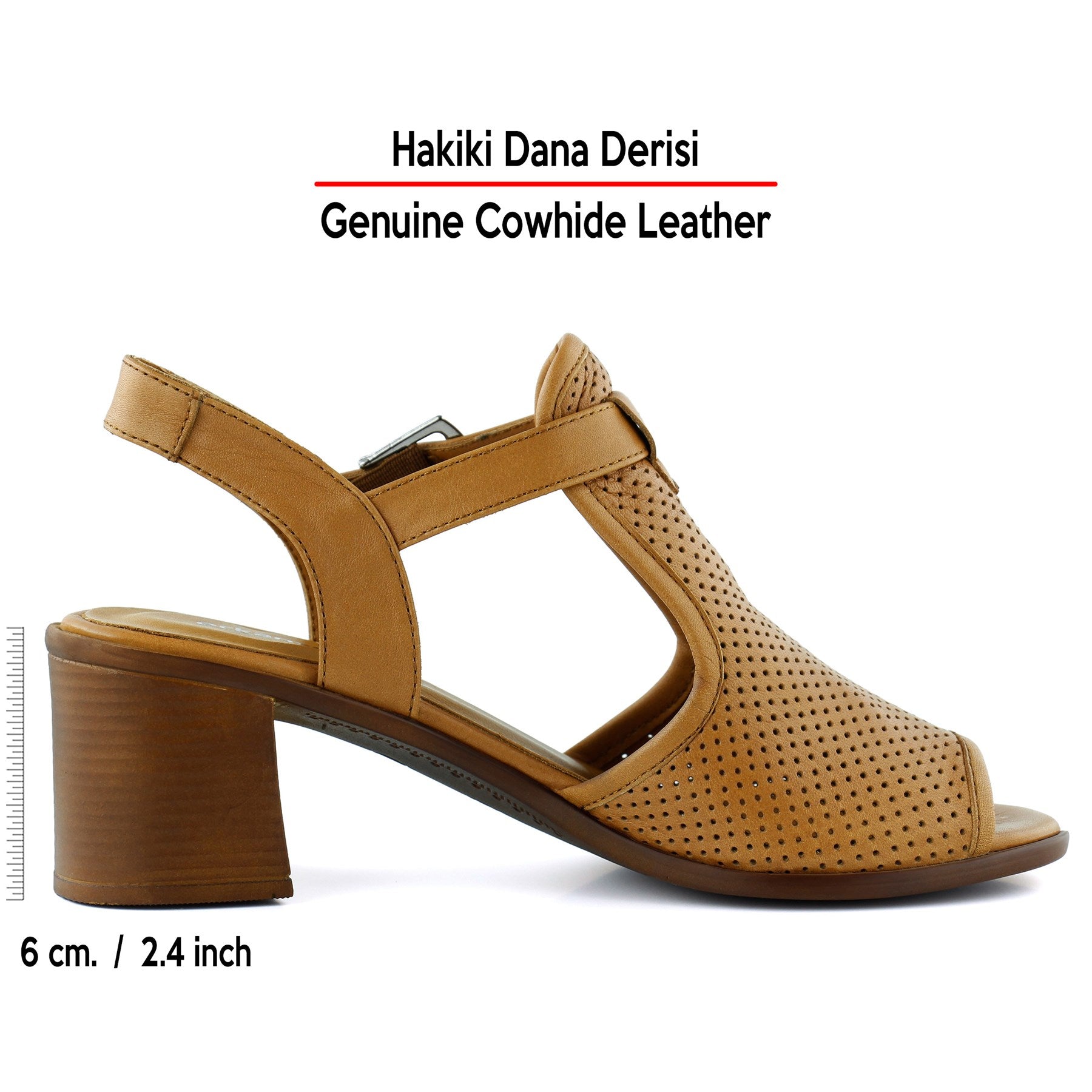 Elena Taba Hakiki Dana Derisi Önü Arkası Açık Delik Detaylı Kalın Topuklu Rahat Günlük Sandalet