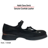 [MAX 53-120] Siyah Rugan Hakiki Dana Derisi Çift Bantlı Mary Jane Kalın Topuklu Günlük Ayakkabı