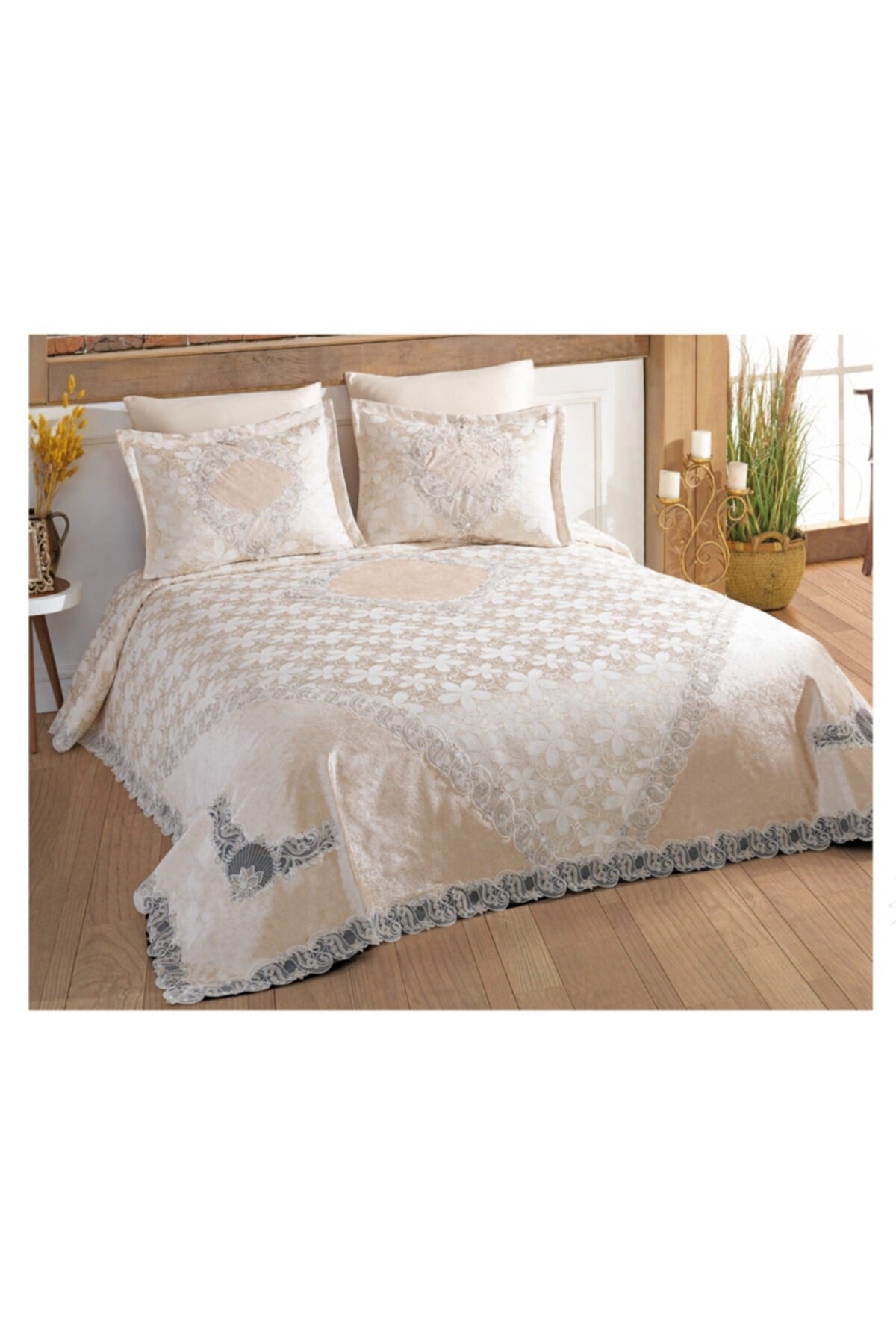 Kutulu Lüks Çeyizlik 6 Parça Pike Takımı - Melis - Cappucino