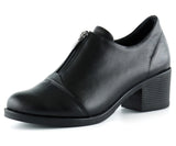 Brittany Siyah Hakiki Deri Fermuarlı Kalın Topuklu Günlük Ayakkabı