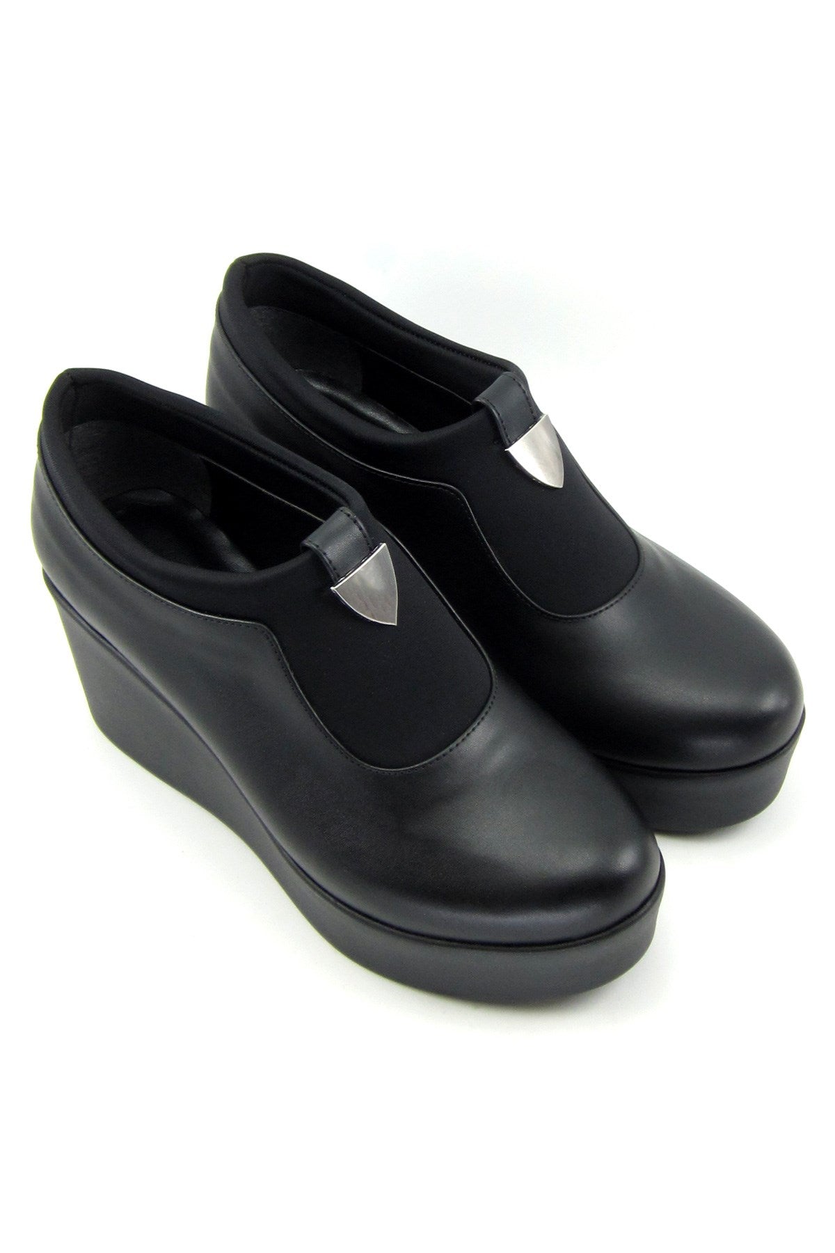 Sofia Exclusive Siyah Streç Tokalı Dolgu Topuklu Günlük Ayakkabı