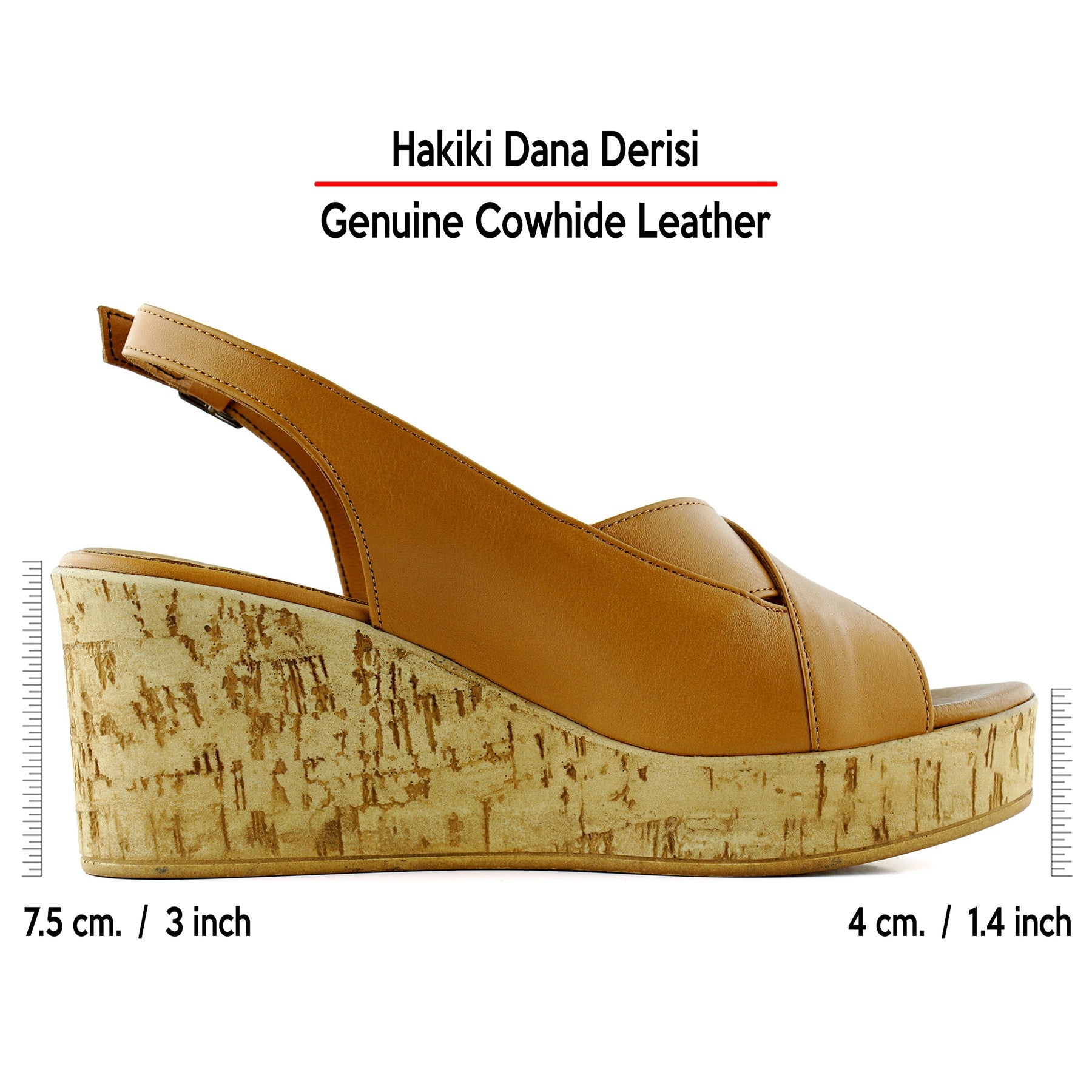 Luna Taba Hakiki Dana Derisi Çapraz Bantlı Mantar Taban Görünümlü Dolgu Topuklu Sandalet