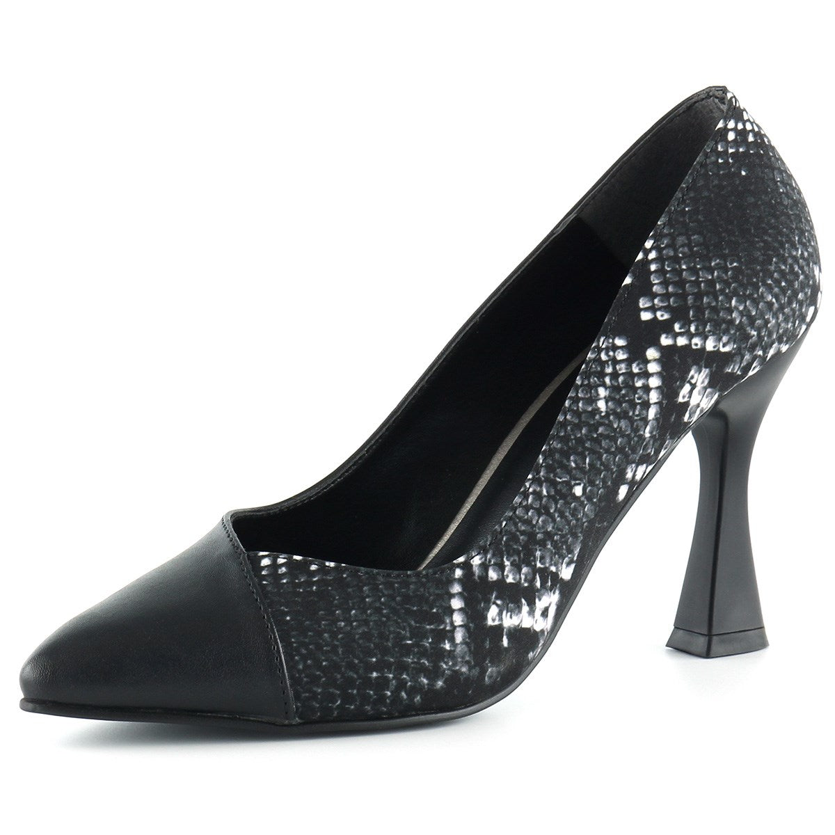 atqılı Plus Siyah Yılan İnce Kadeh Topuklu Klasik Ayakkabı
