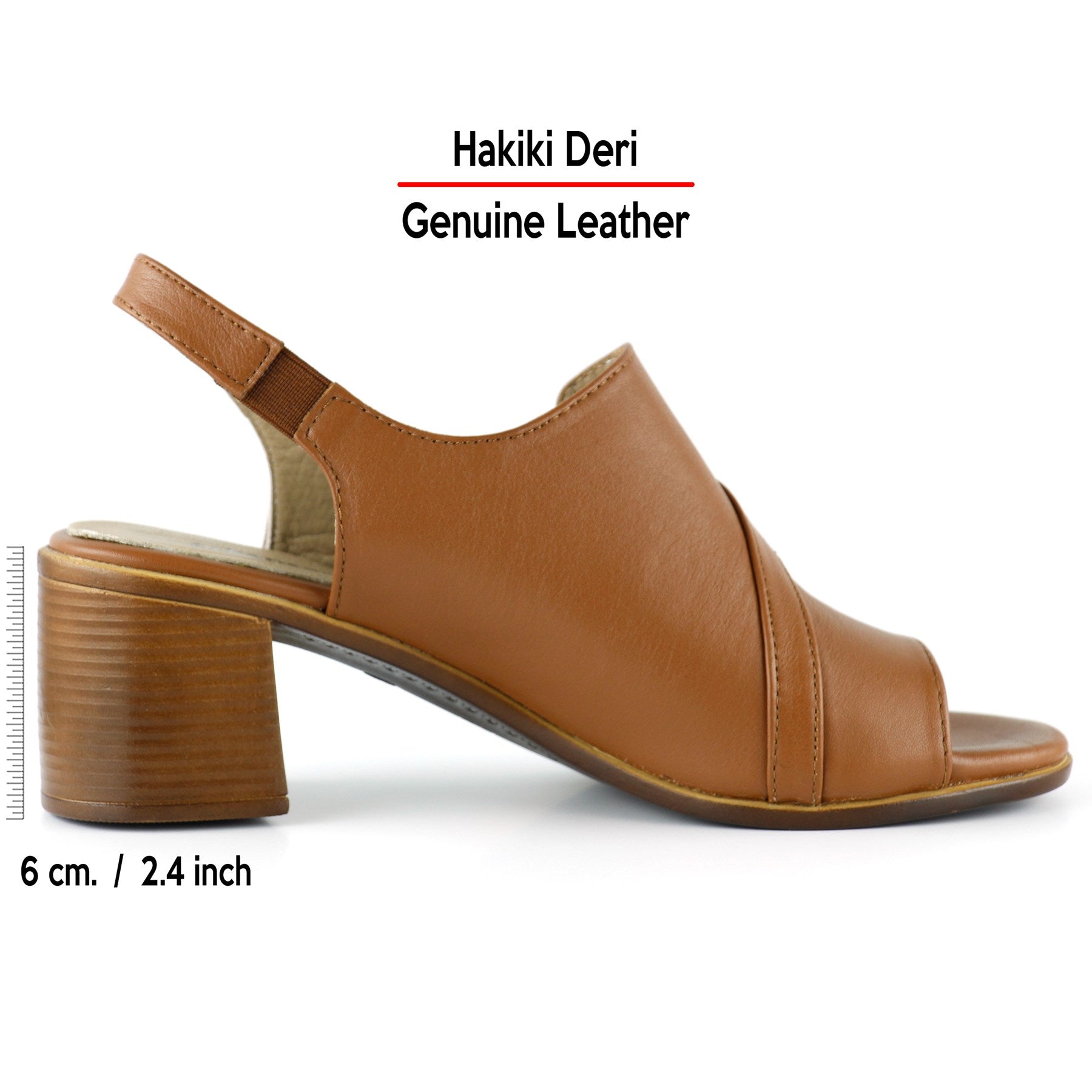 Saules Taba Hakiki Deri Kesik Detaylı Lastik Bantlı Topuklu Sandalet