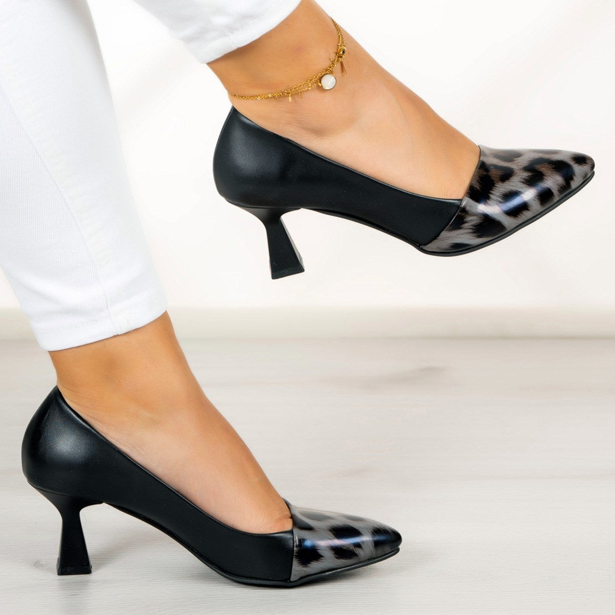 Laura Gri Leopar Topuklu Ayakkabı