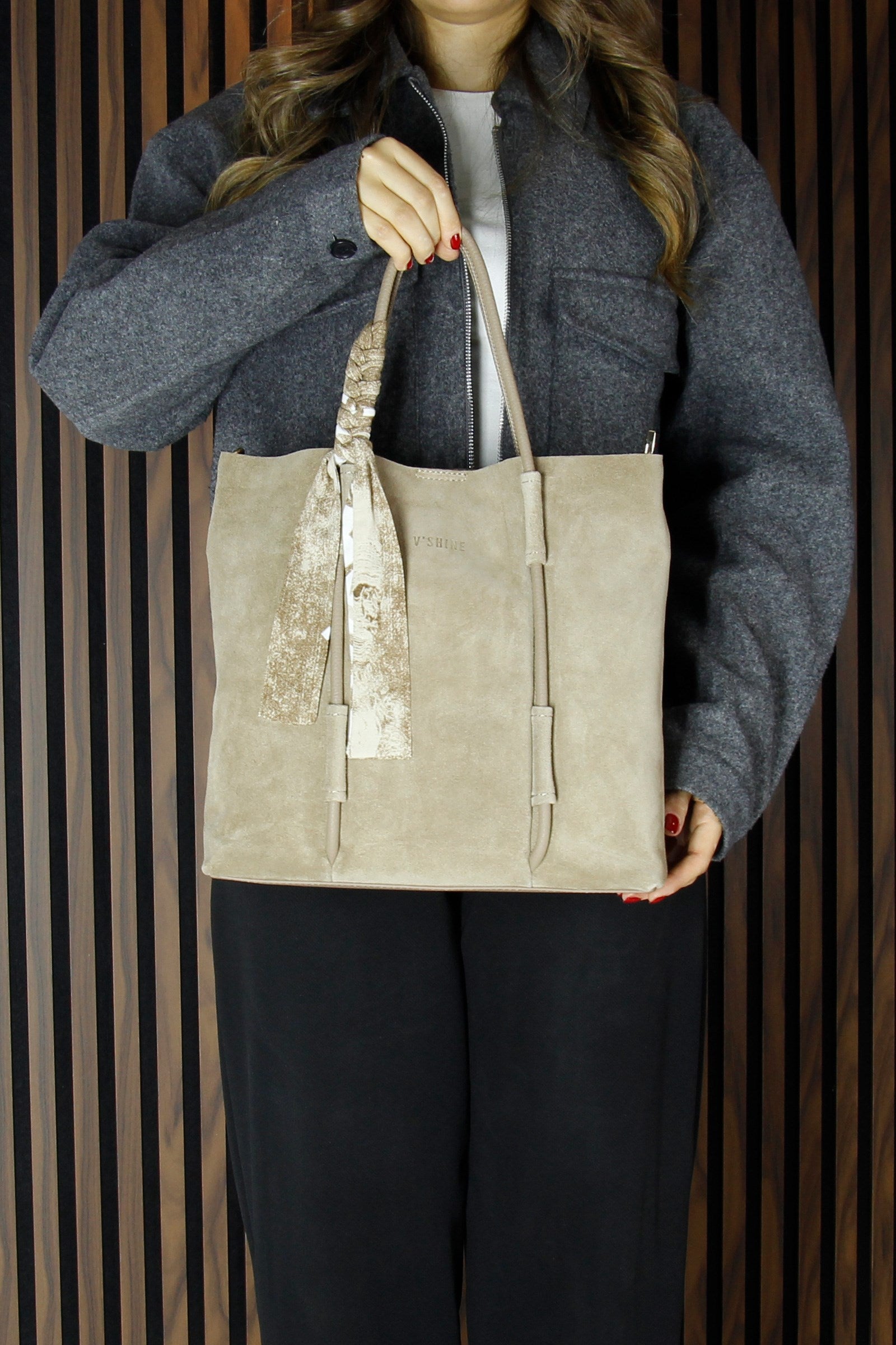 (VSN5013OC) Kum Hakiki Dana Süet Manyetik Kapaklı Fermuarlı İç Cepli Askılı Büyük Boy Günlük Omuz Çantası