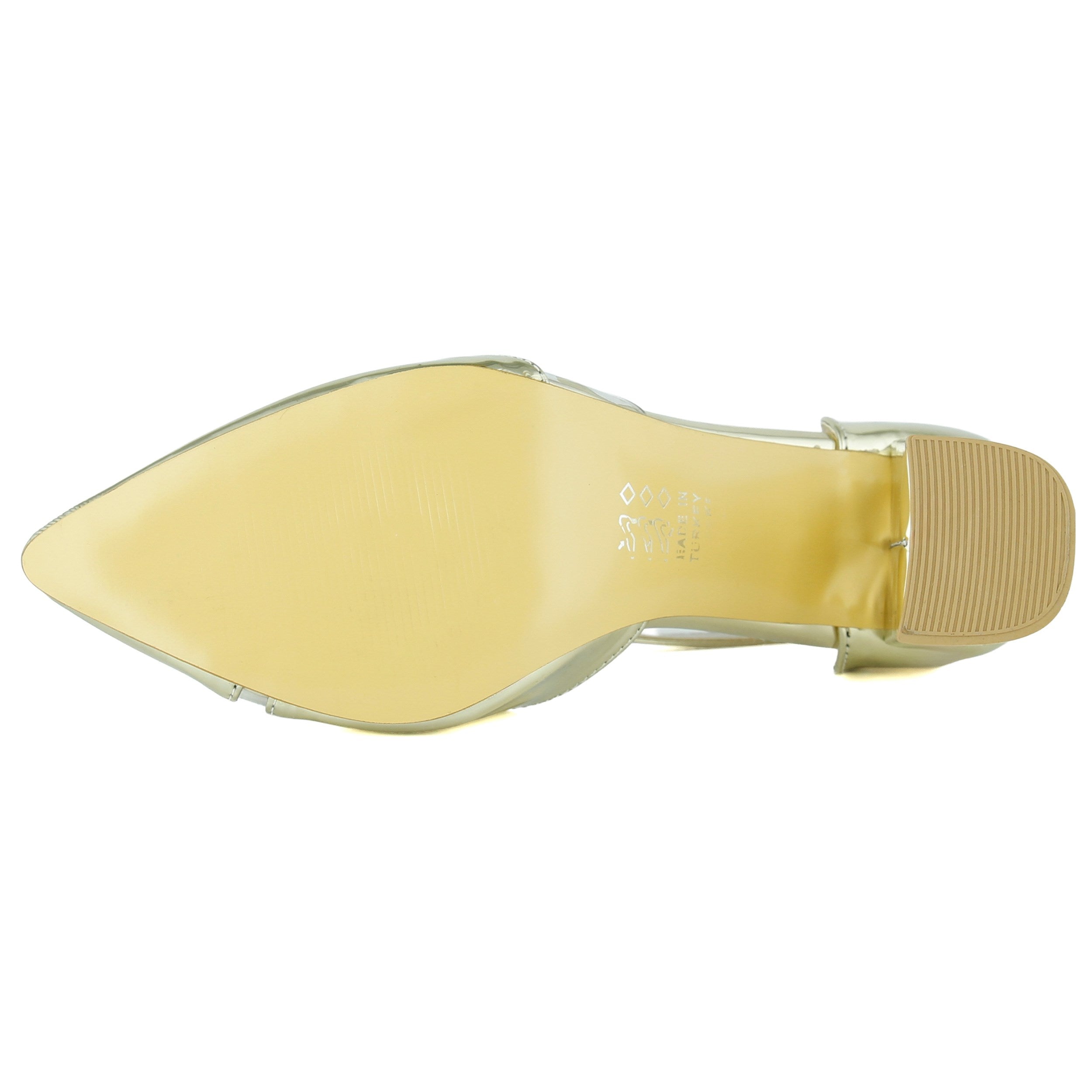 Aurora Altın Ayna Şeffaf Tasarım Sivri Burun Kalın Topuklu Klasik Ayakkabı