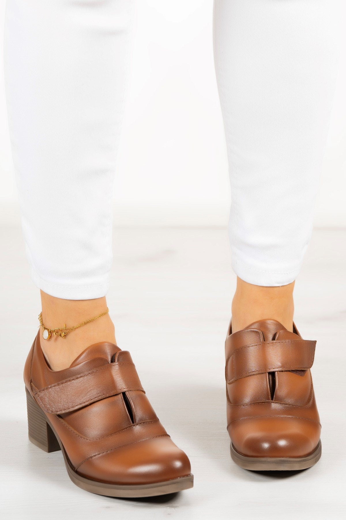 Shantel Taba Hakiki Deri Günlük Topuklu Ayakkabı