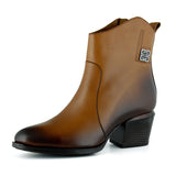 [MAX 440] Taba Hakiki Dana Derisi Tokalı Fermuarlı Sivri Burun Kalın Topuklu Günlük Bot