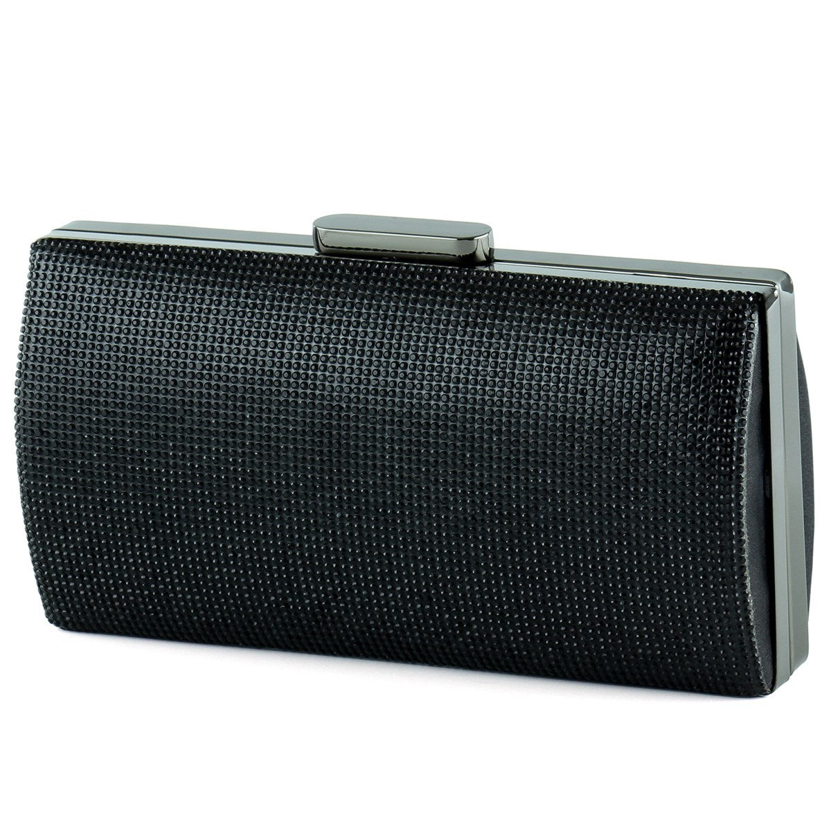 Siyah Saten Kristal Taşlı Metal Saplı Abiye El Çantası ( ES0015AC )